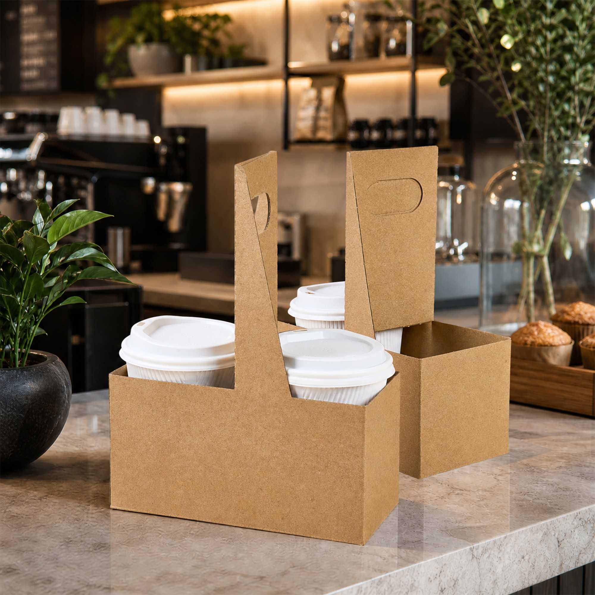 Restpresso Kraft Paper Altalena Drink Carrier - Fits 2 Cups - 7 1/4" x 3 1/2" x 9 1/4" - 100 count box
