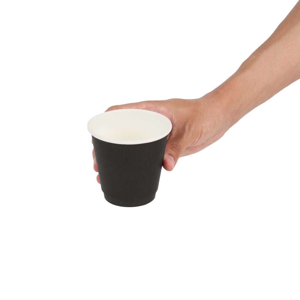 Restpresso 8 oz Black Paper Coffee Cup - Double Wall - 3 1/2" x 3 1/2" x 3 1/4" - 25 count box