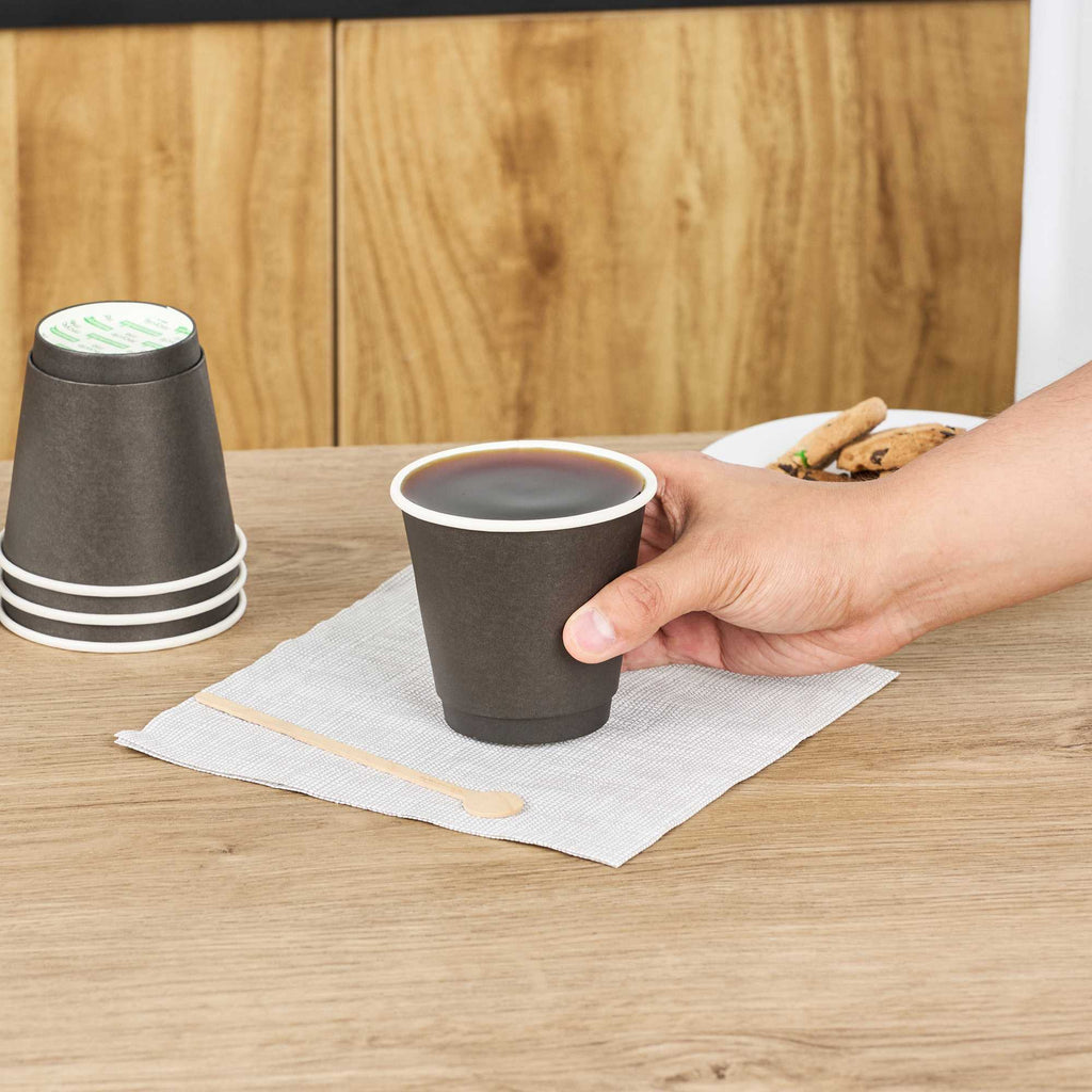 Restpresso 8 oz Black Paper Coffee Cup - Double Wall - 3 1/2" x 3 1/2" x 3 1/4" - 25 count box