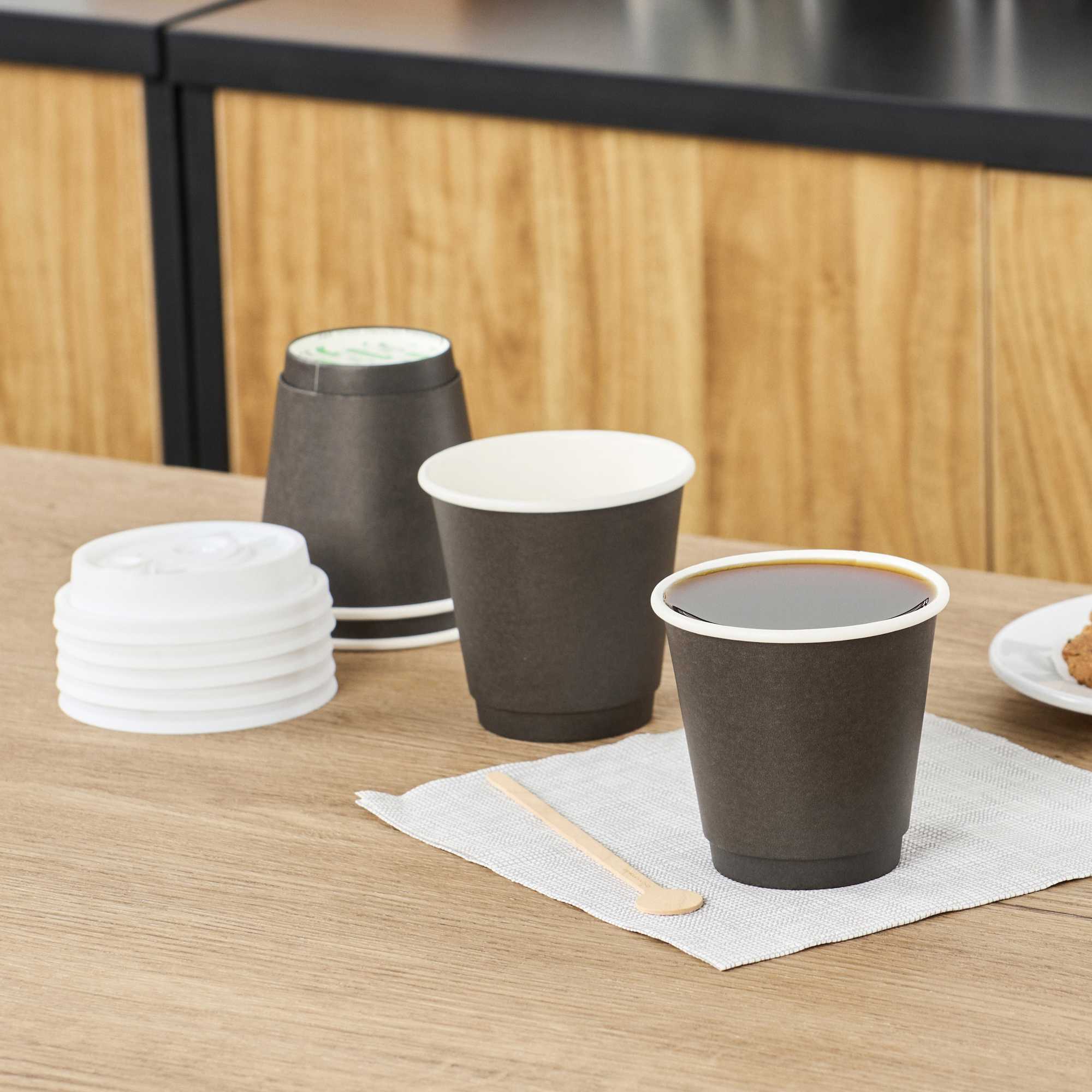 Restpresso 8 oz Round Black Paper Coffee Cup - Double Wall - 3 1/2" x 3 1/2" x 3 1/4" - 500 count box