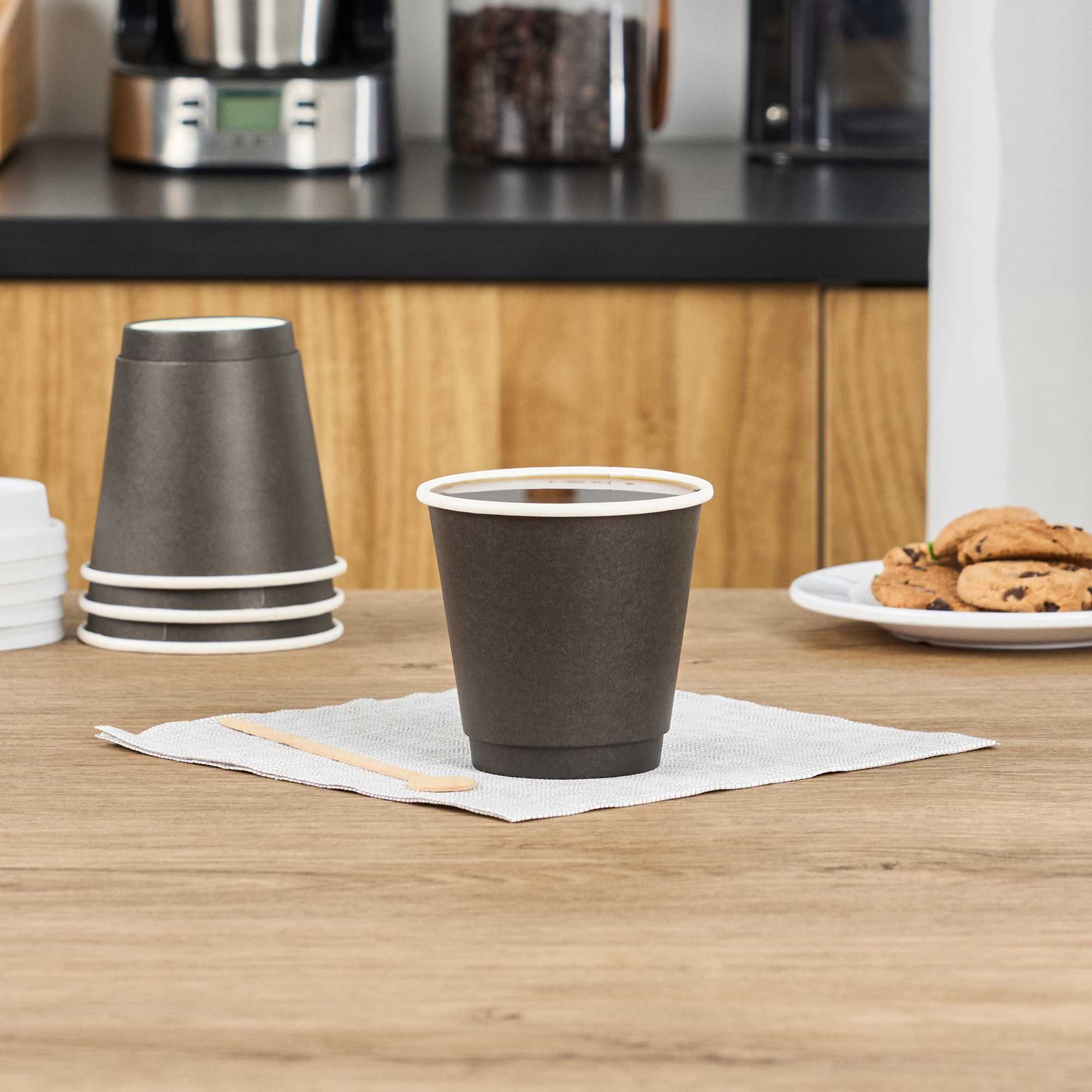 Restpresso 8 oz Round Black Paper Coffee Cup - Double Wall - 3 1/2" x 3 1/2" x 3 1/4" - 500 count box