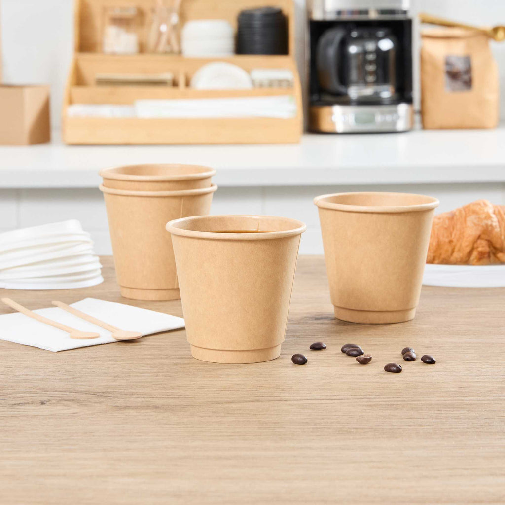 Restpresso 8 oz Kraft Paper Coffee Cup - Double Wall - 3 1/2" x 3 1/2" x 3 1/4" - 500 count box