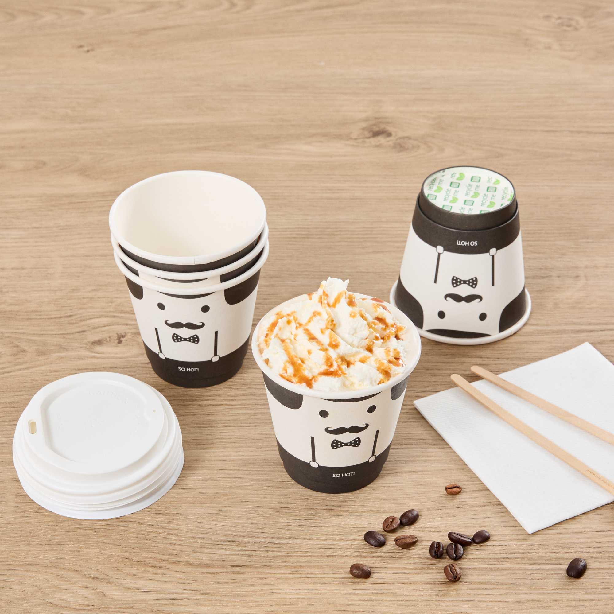 Restpresso 8 oz Monsieur Paper Coffee Cup - Double Wall - 3 1/2" x 3 1/2" x 3 1/4" - 25 count box