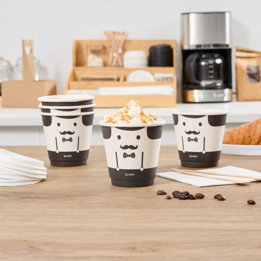 Restpresso 8 oz Monsieur Paper Coffee Cup - Double Wall - 3 1/2" x 3 1/2" x 3 1/4" - 500 count box