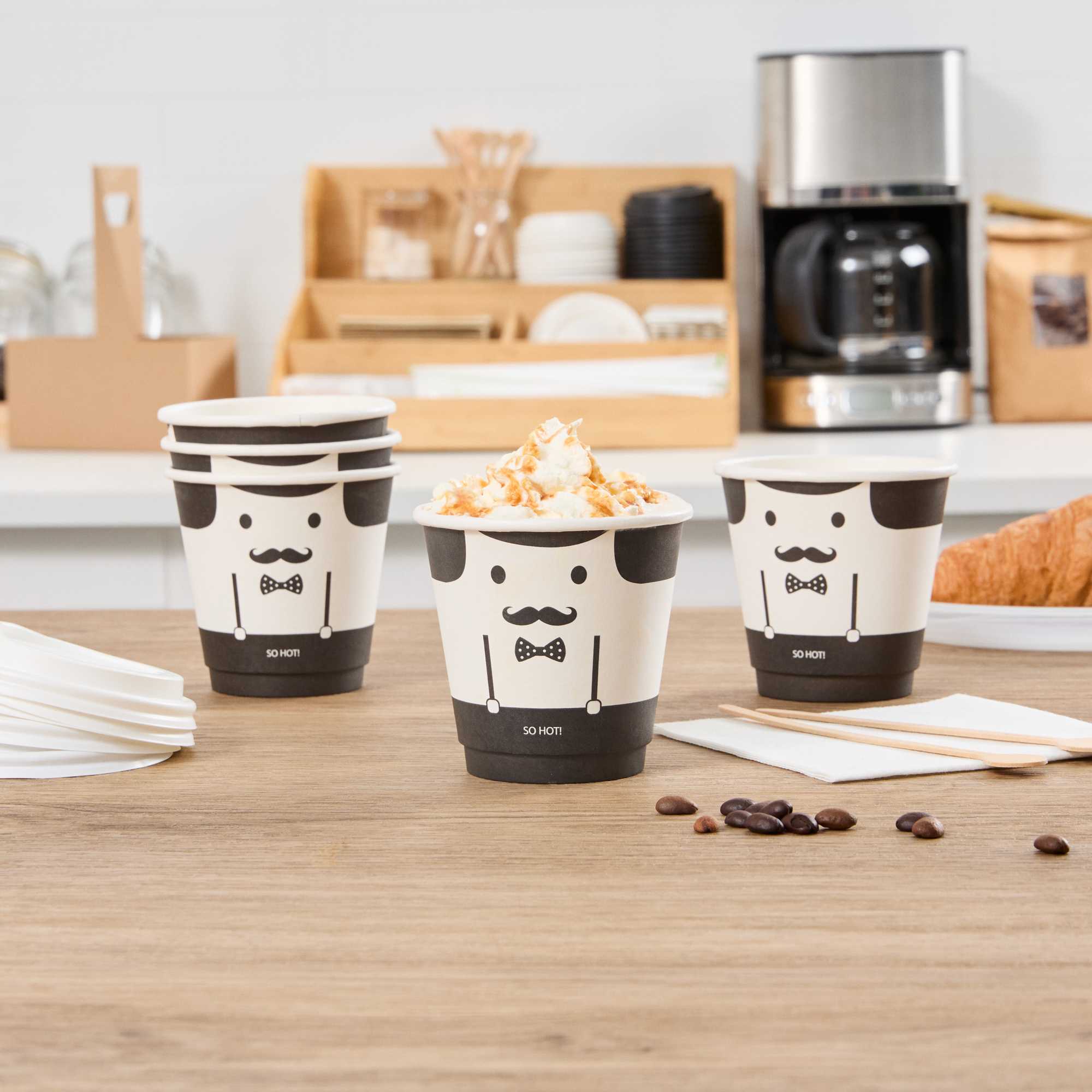 Restpresso 8 oz Monsieur Paper Coffee Cup - Double Wall - 3 1/2" x 3 1/2" x 3 1/4" - 500 count box