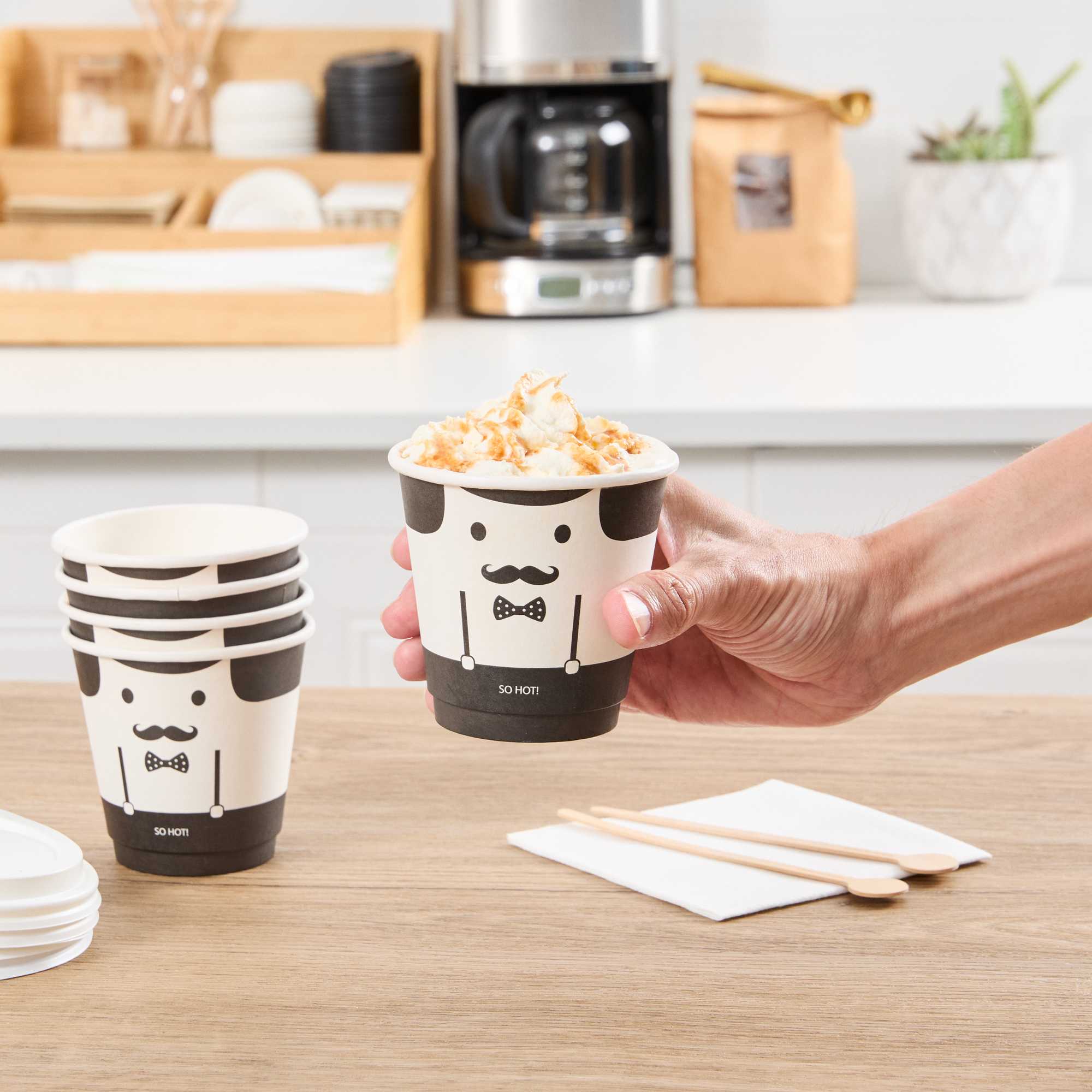 Restpresso 8 oz Monsieur Paper Coffee Cup - Double Wall - 3 1/2" x 3 1/2" x 3 1/4" - 500 count box