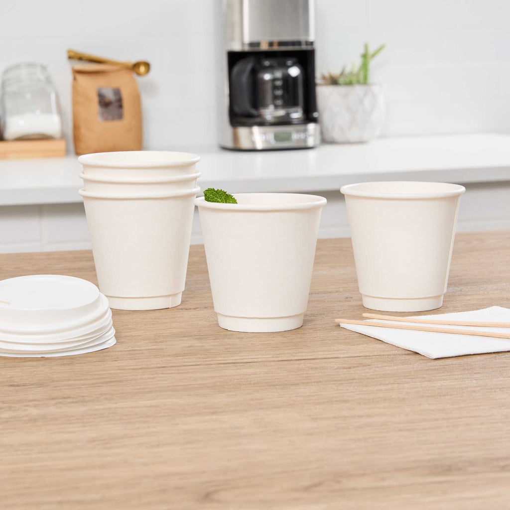 Restpresso 8 oz White Paper Coffee Cup - Double Wall - 3 1/2" x 3 1/2" x 3 1/4" - 500 count box