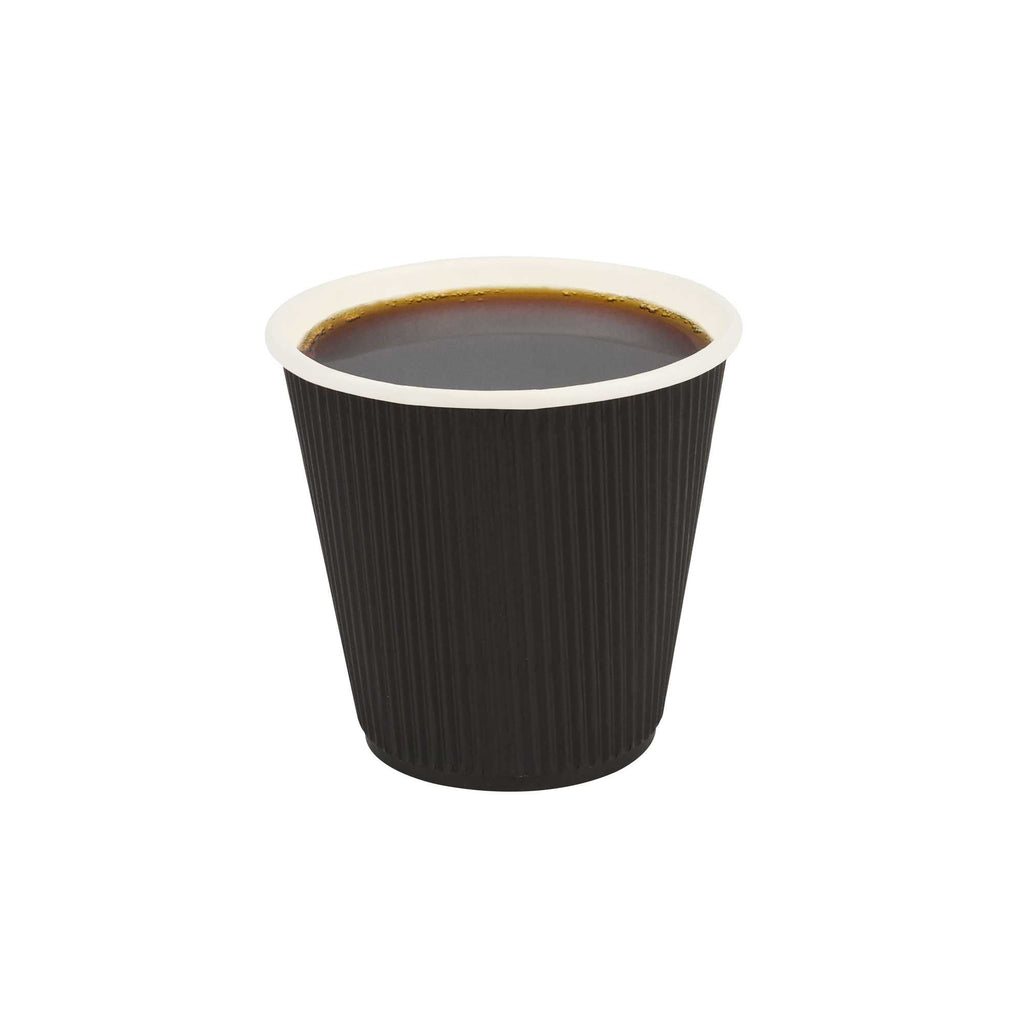 Restpresso 8 oz Black Paper Coffee Cup - Ripple Wall - 3 1/2" x 3 1/2" x 3 1/4" - 25 count box