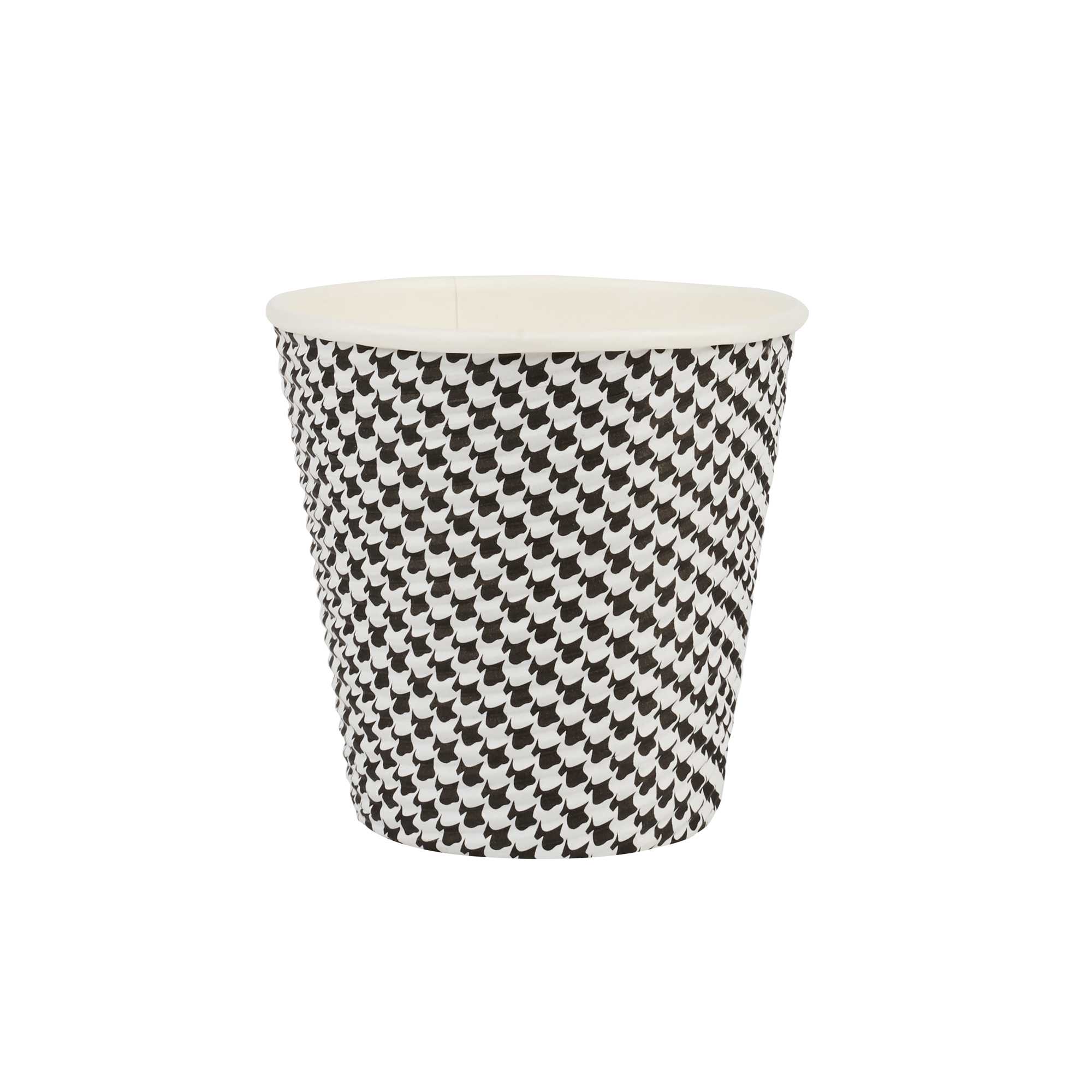 Restpresso 8 oz Houndstooth Paper Coffee Cup - Spiral Wall - 3 1/2" x 3 1/2" x 3 1/4" - 25 count box