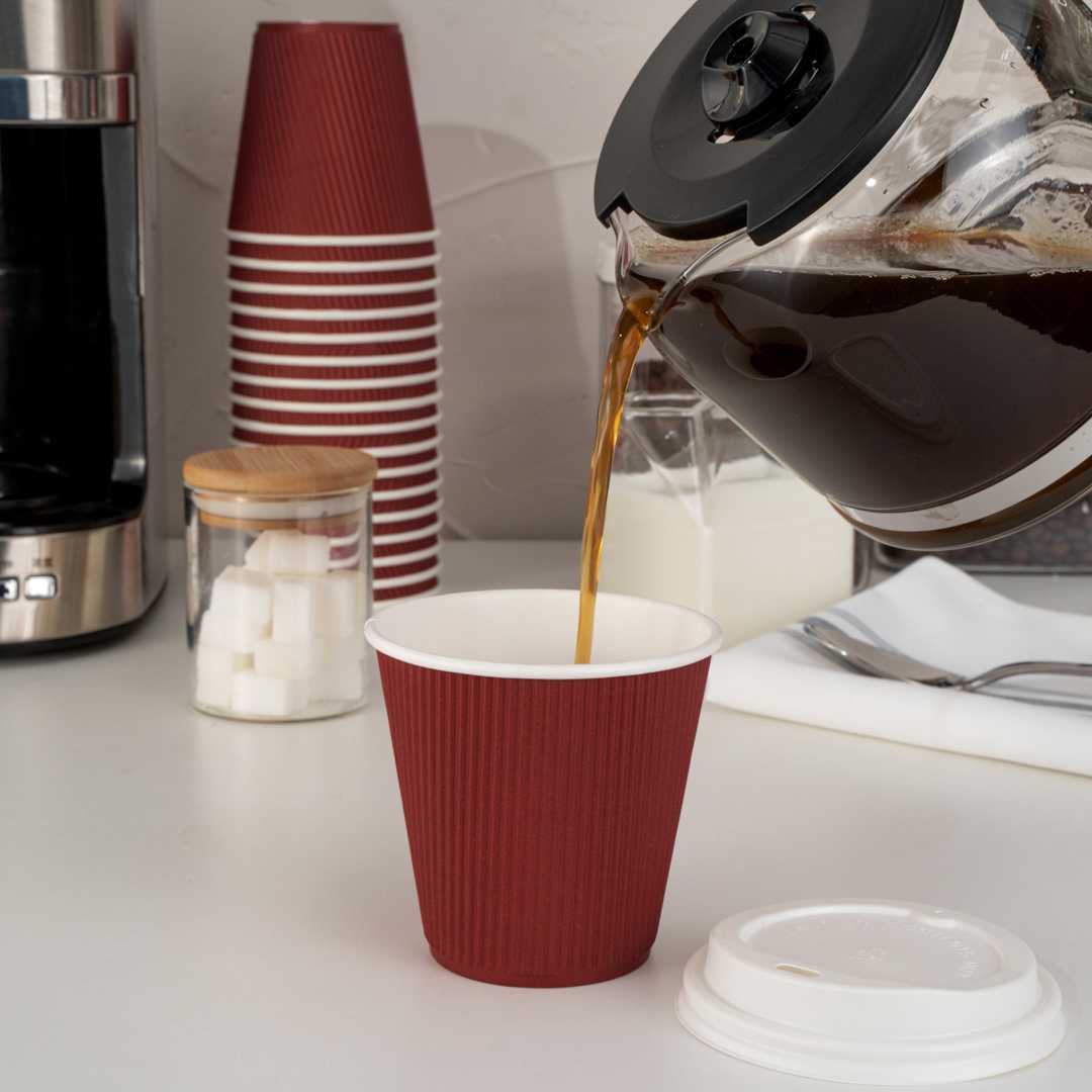Restpresso 8 oz Crimson Paper Coffee Cup - Ripple Wall - 3 1/2" x 3 1/2" x 3 1/4" - 500 count box