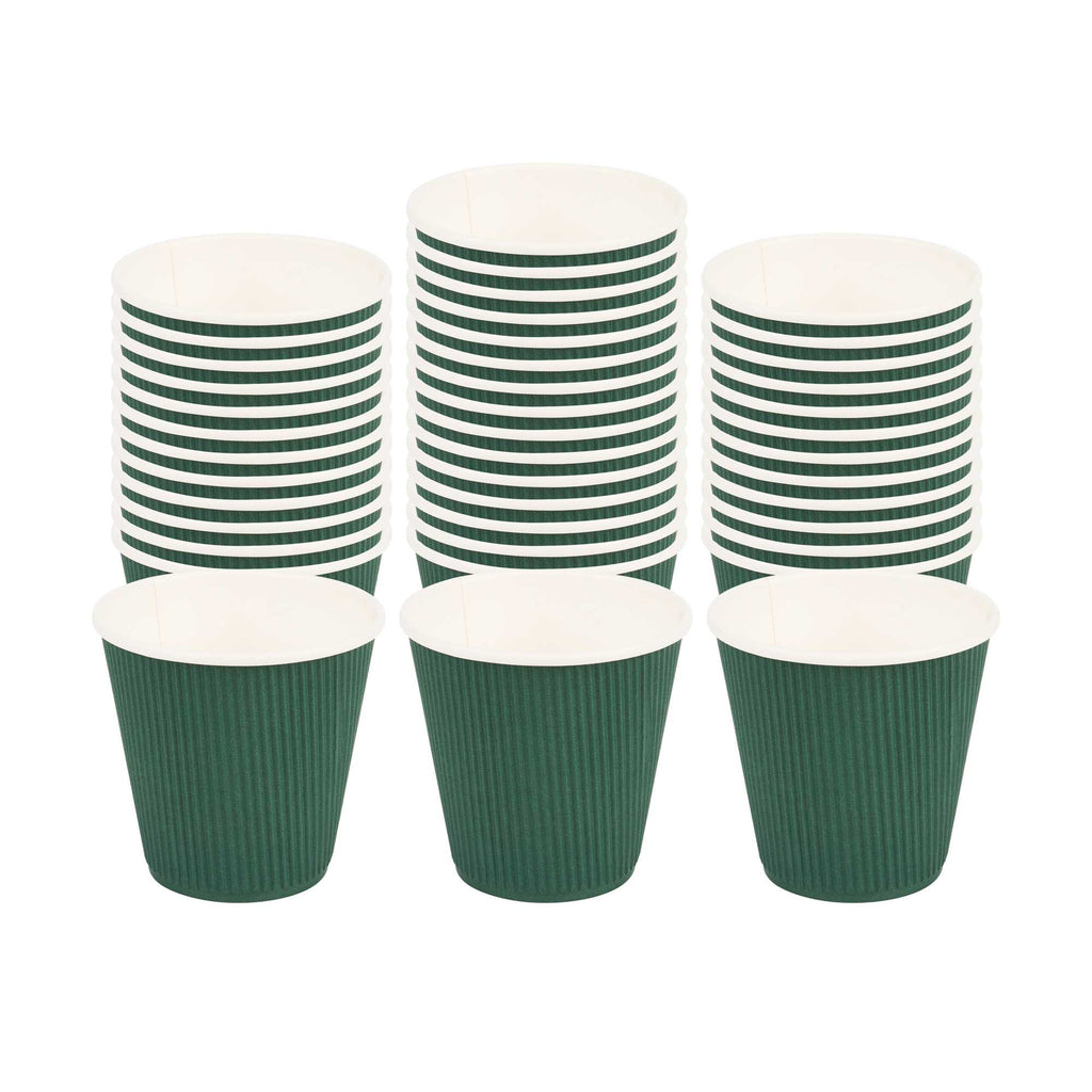 Restpresso 8 oz Forest Green Paper Coffee Cup - Ripple Wall - 3 1/2" x 3 1/2" x 3 1/4" - 500 count box