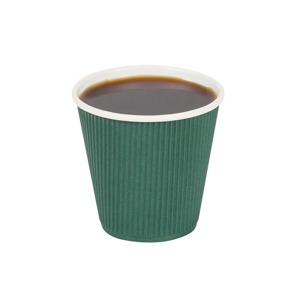 Restpresso 8 oz Forest Green Paper Coffee Cup - Ripple Wall - 3 1/2" x 3 1/2" x 3 1/4" - 25 count box