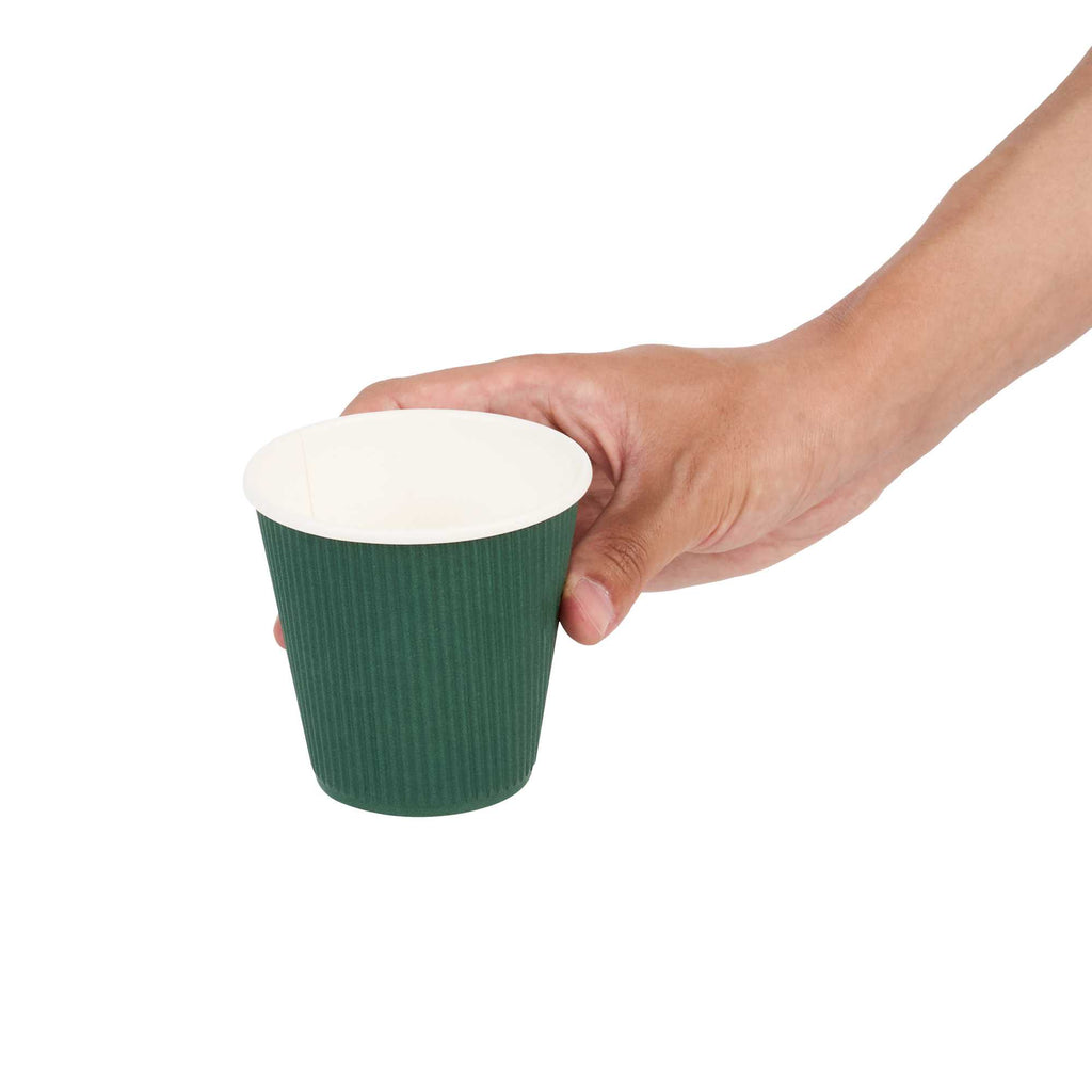Restpresso 8 oz Forest Green Paper Coffee Cup - Ripple Wall - 3 1/2" x 3 1/2" x 3 1/4" - 25 count box