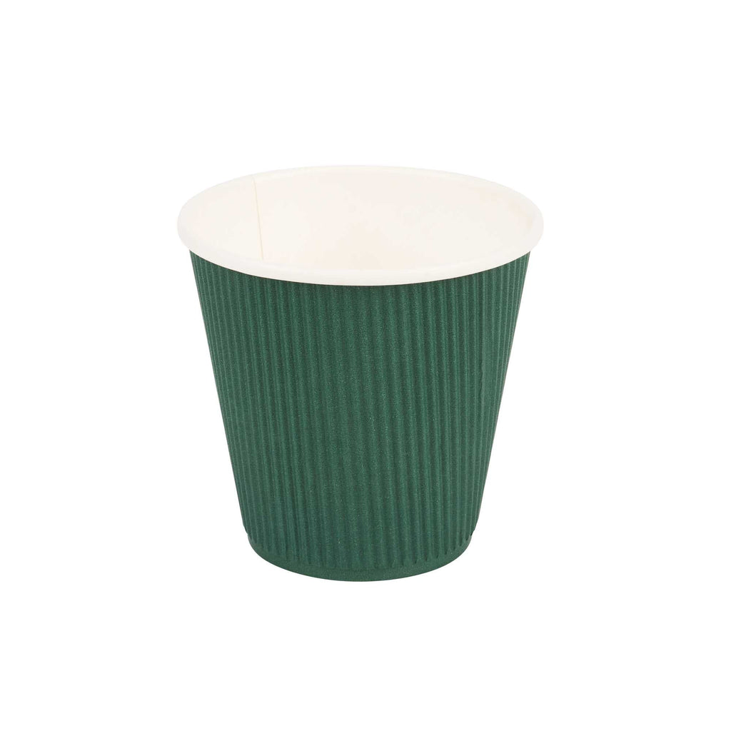 Restpresso 8 oz Forest Green Paper Coffee Cup - Ripple Wall - 3 1/2" x 3 1/2" x 3 1/4" - 25 count box