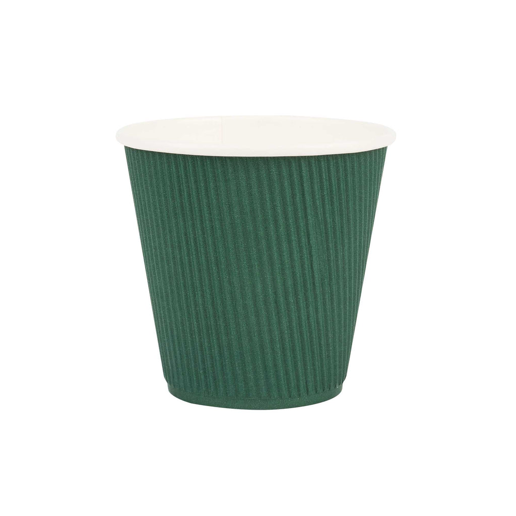 Restpresso 8 oz Forest Green Paper Coffee Cup - Ripple Wall - 3 1/2" x 3 1/2" x 3 1/4" - 25 count box