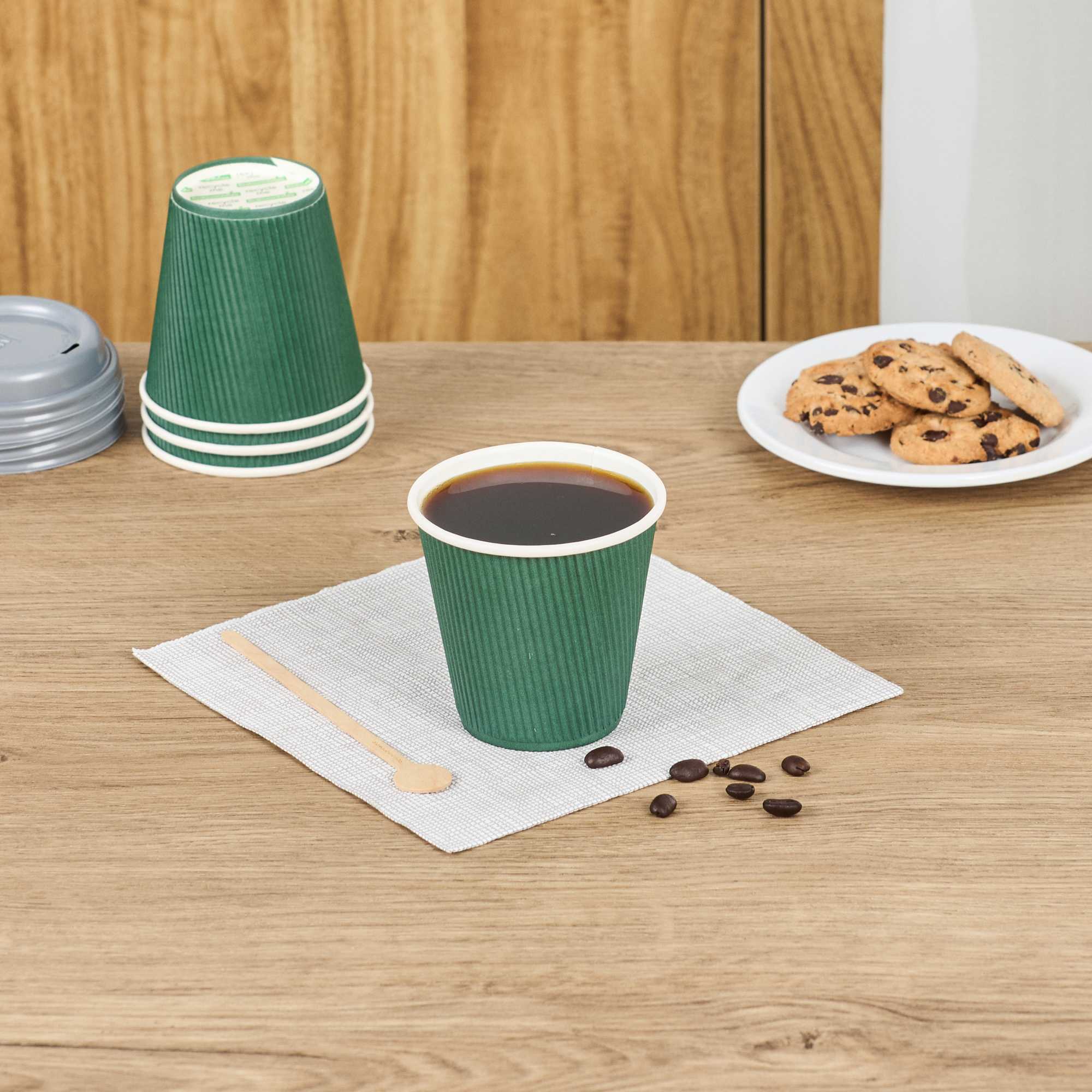 Restpresso 8 oz Forest Green Paper Coffee Cup - Ripple Wall - 3 1/2" x 3 1/2" x 3 1/4" - 25 count box