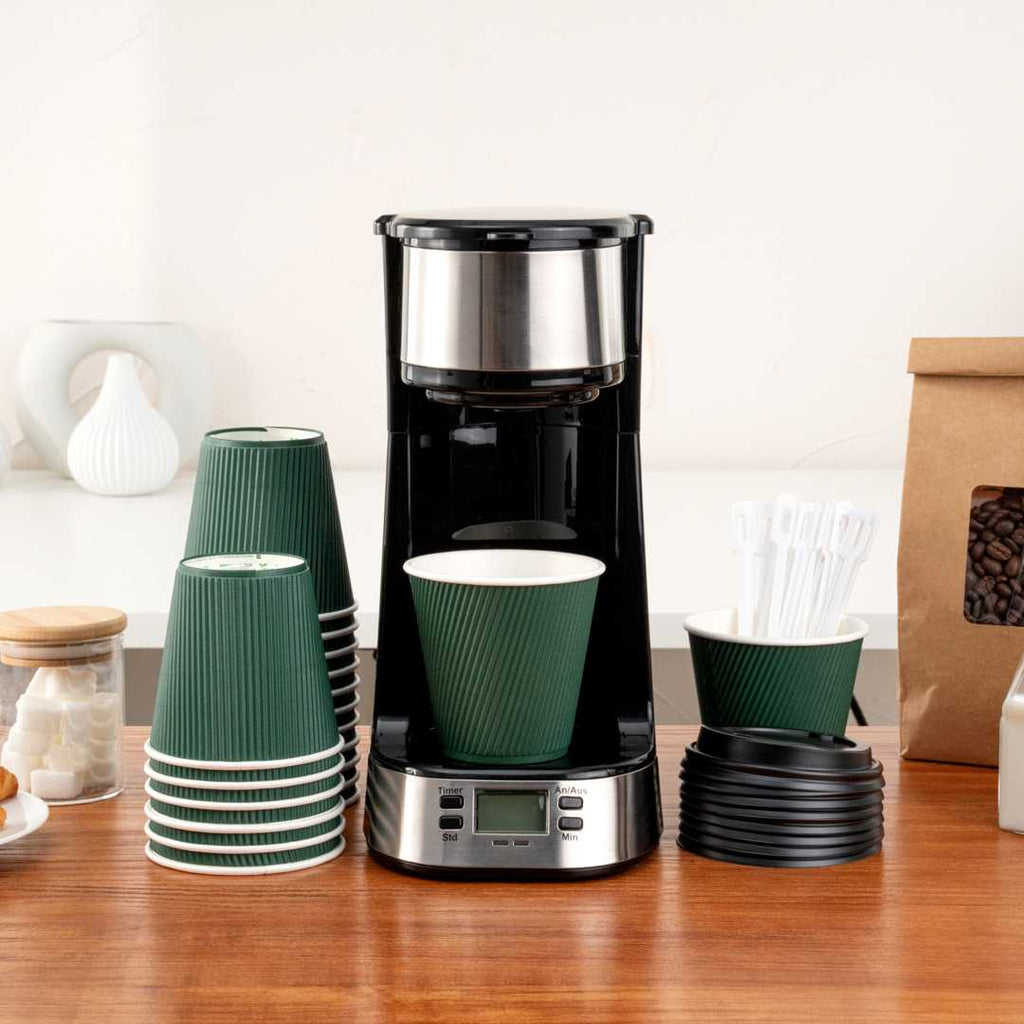 Restpresso 8 oz Forest Green Paper Coffee Cup - Ripple Wall - 3 1/2" x 3 1/2" x 3 1/4" - 25 count box