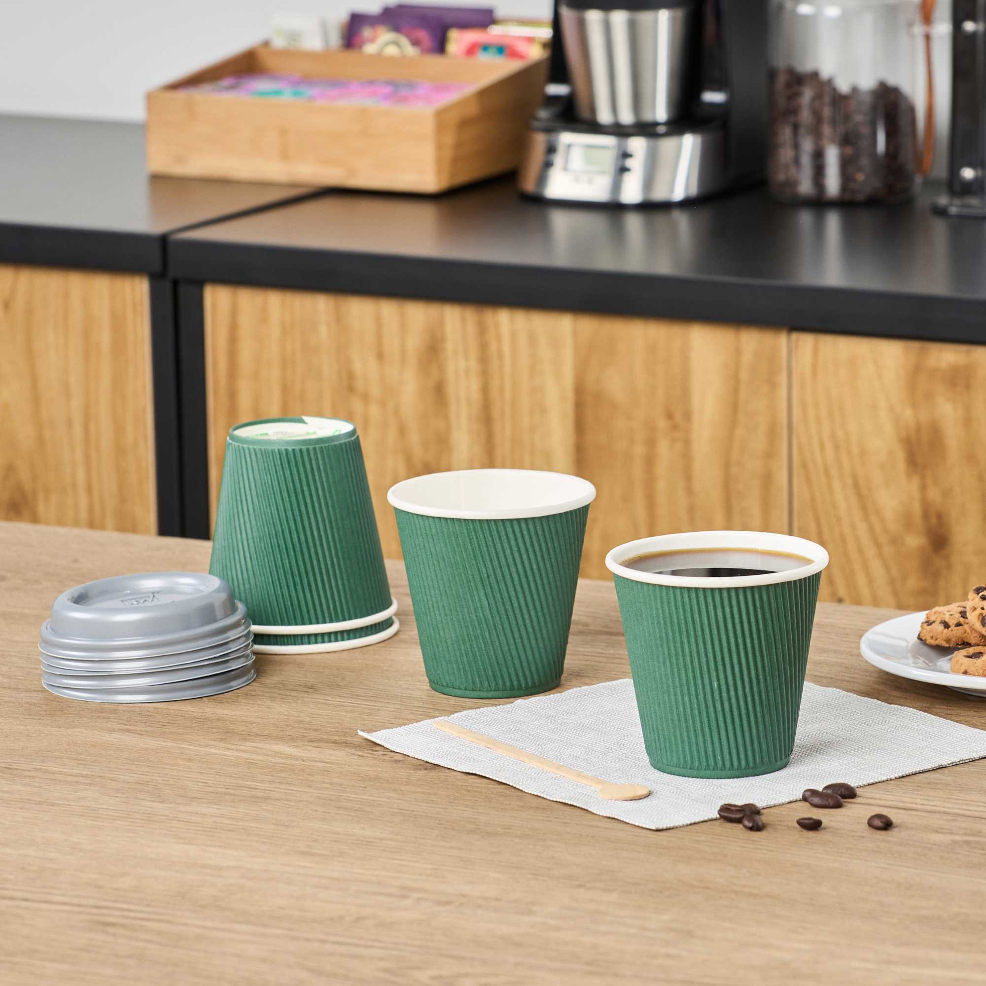 Restpresso 8 oz Forest Green Paper Coffee Cup - Ripple Wall - 3 1/2" x 3 1/2" x 3 1/4" - 500 count box