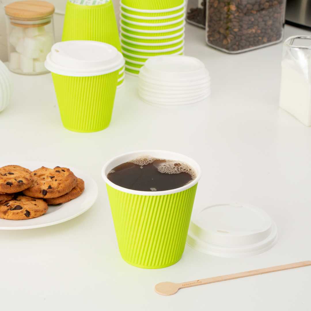 Restpresso 8 oz Eco Green Paper Coffee Cup - Ripple Wall - 3 1/2" x 3 1/2" x 3 1/4" - 25 count box