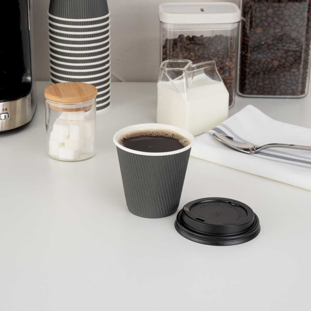 Restpresso 8 oz Gray Paper Coffee Cup - Ripple Wall - 3 1/2" x 3 1/2" x 3 1/4" - 25 count box