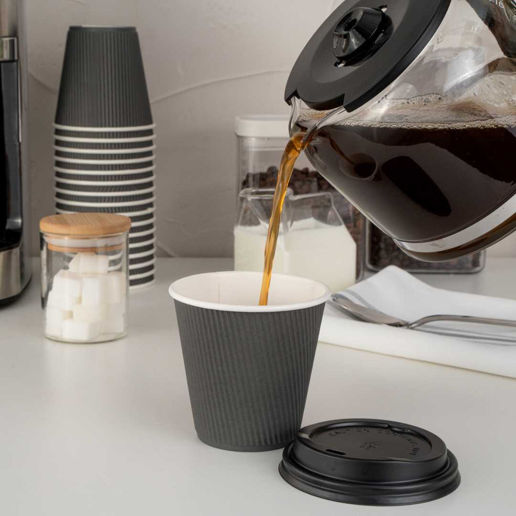 Restpresso 8 oz Gray Paper Coffee Cup - Ripple Wall - 3 1/2" x 3 1/2" x 3 1/4" - 25 count box