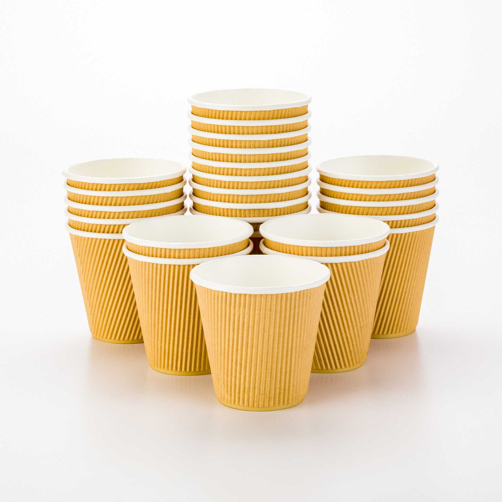 Restpresso 8 oz Kraft Paper Coffee Cup - Ripple Wall - 3 1/2" x 3 1/2" x 3 1/4" - 500 count box
