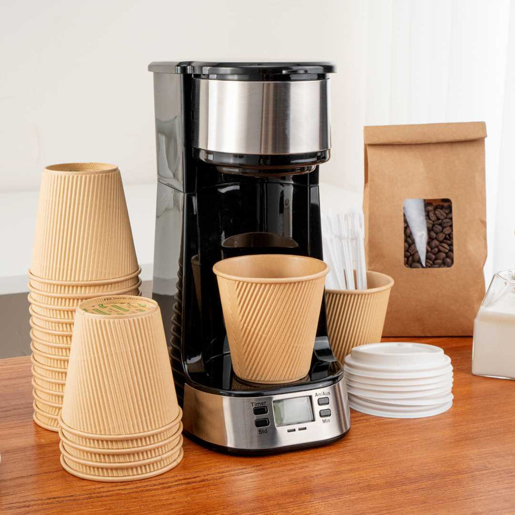 Restpresso 8 oz Kraft Paper Coffee Cup - Ripple Wall - 3 1/2" x 3 1/2" x 3 1/4" - 25 count box