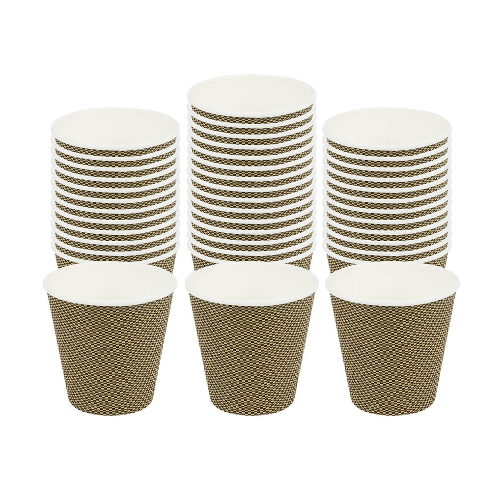Restpresso 8 oz Mocha Pin Check Paper Coffee Cup - Spiral Wall - 3 1/2" x 3 1/2" x 3 1/4" - 500 count box