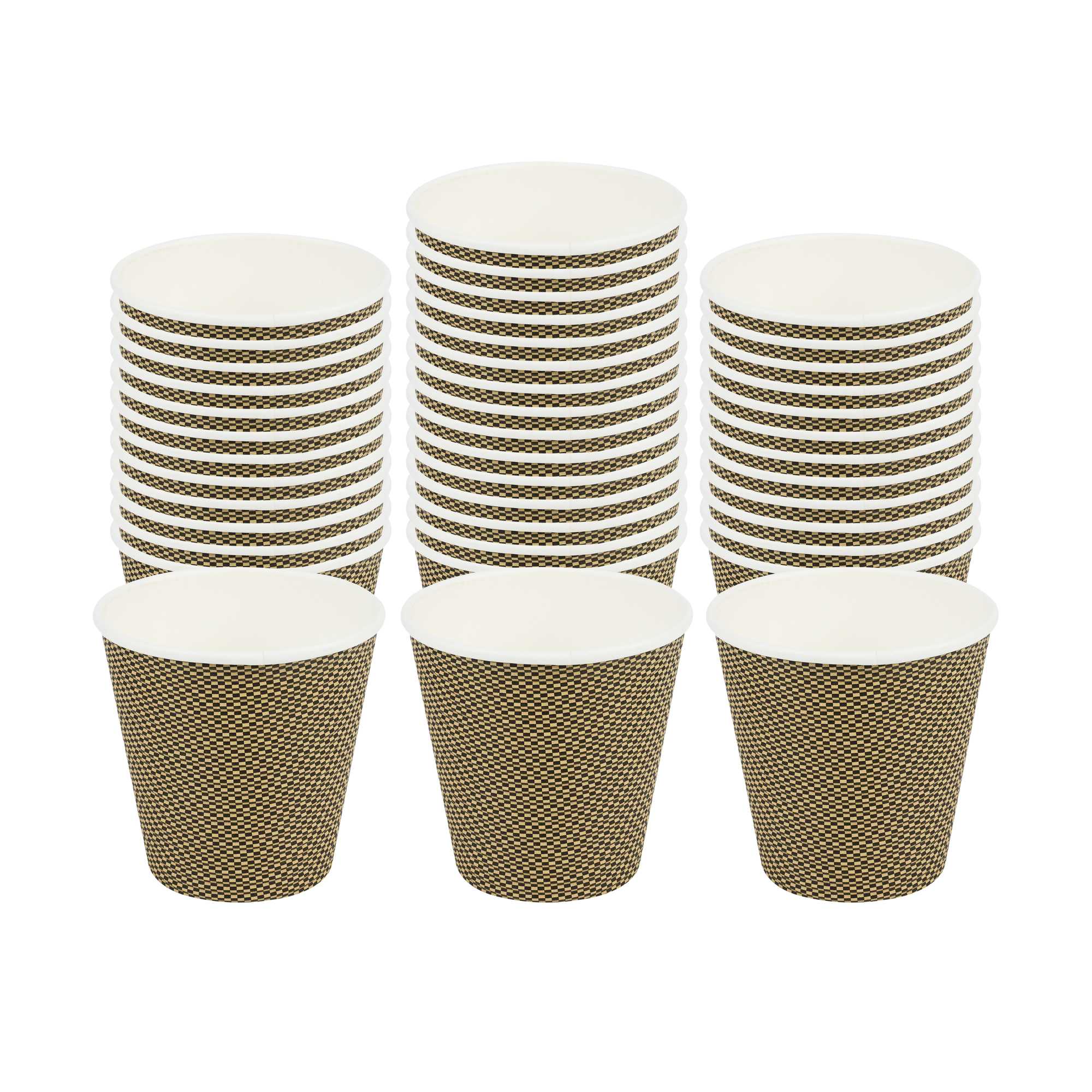 Restpresso 8 oz Mocha Pin Check Paper Coffee Cup - Spiral Wall - 3 1/2" x 3 1/2" x 3 1/4" - 500 count box