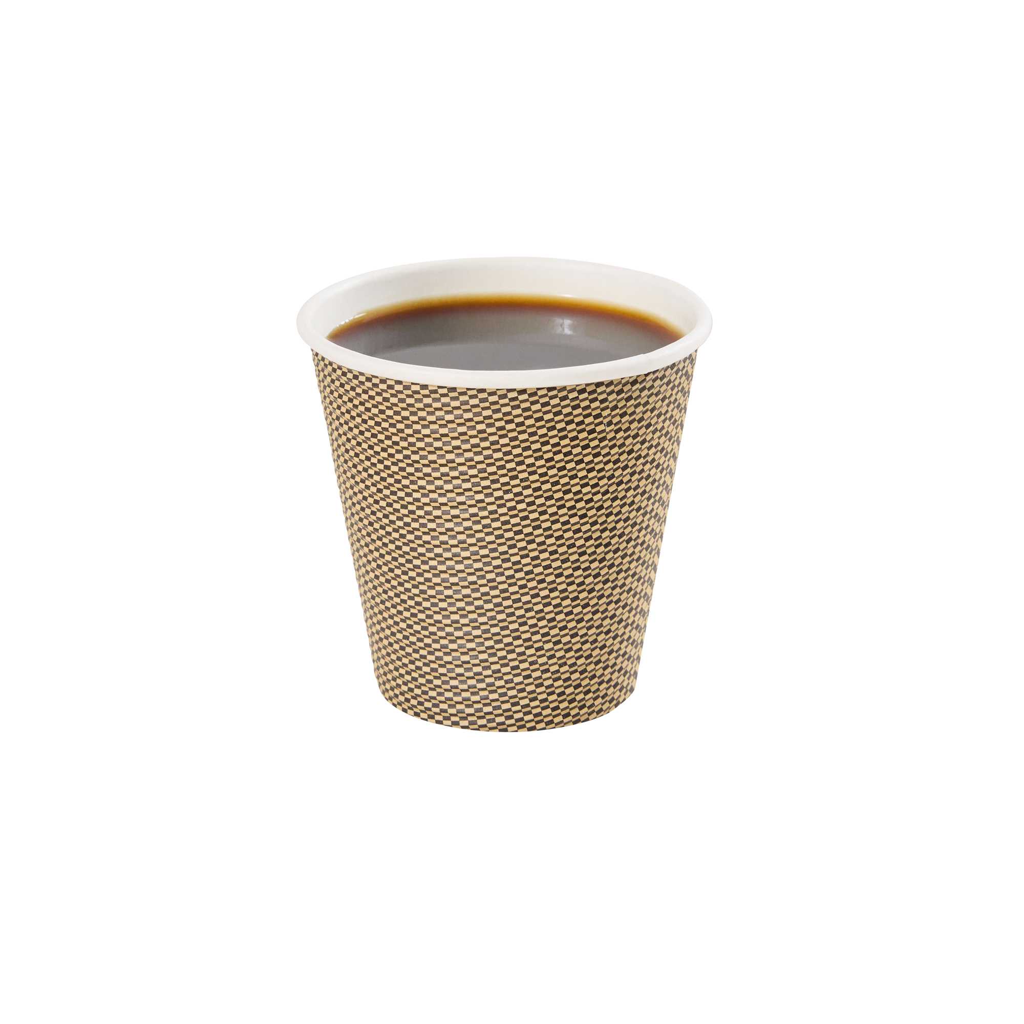 Restpresso 8 oz Mocha Pin Check Paper Coffee Cup - Spiral Wall - 3 1/2" x 3 1/2" x 3 1/4" - 25 count box