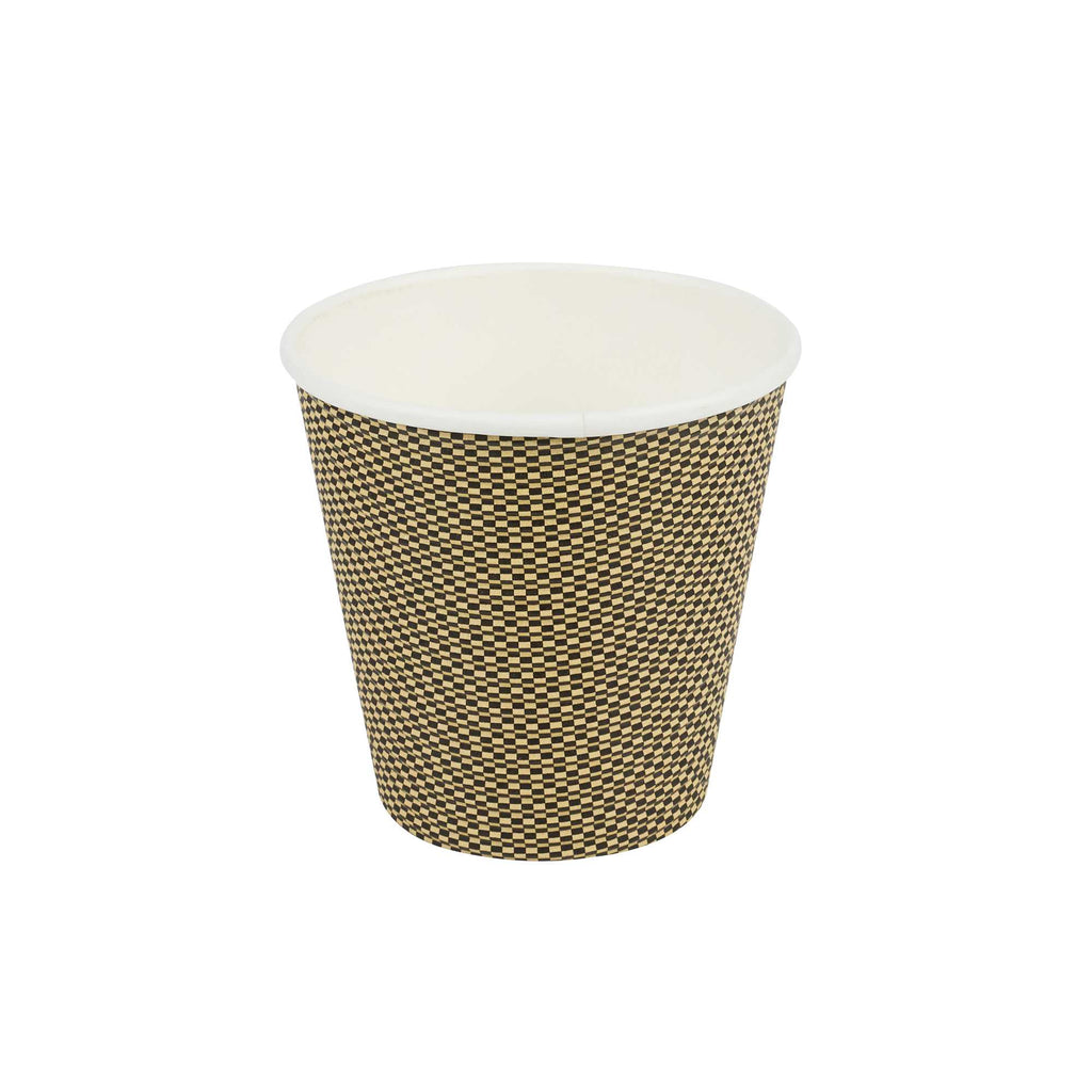 Restpresso 8 oz Mocha Pin Check Paper Coffee Cup - Spiral Wall - 3 1/2" x 3 1/2" x 3 1/4" - 500 count box