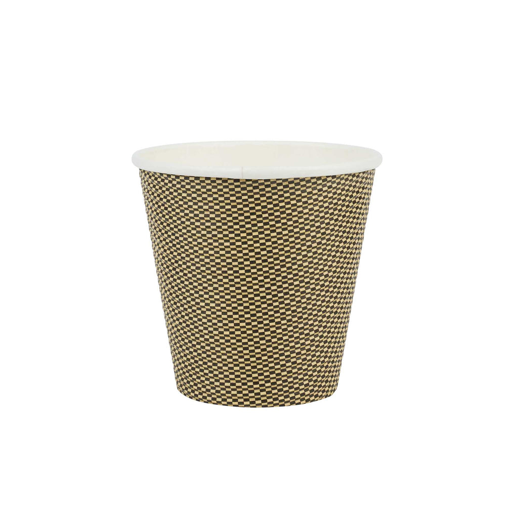 Restpresso 8 oz Mocha Pin Check Paper Coffee Cup - Spiral Wall - 3 1/2" x 3 1/2" x 3 1/4" - 500 count box