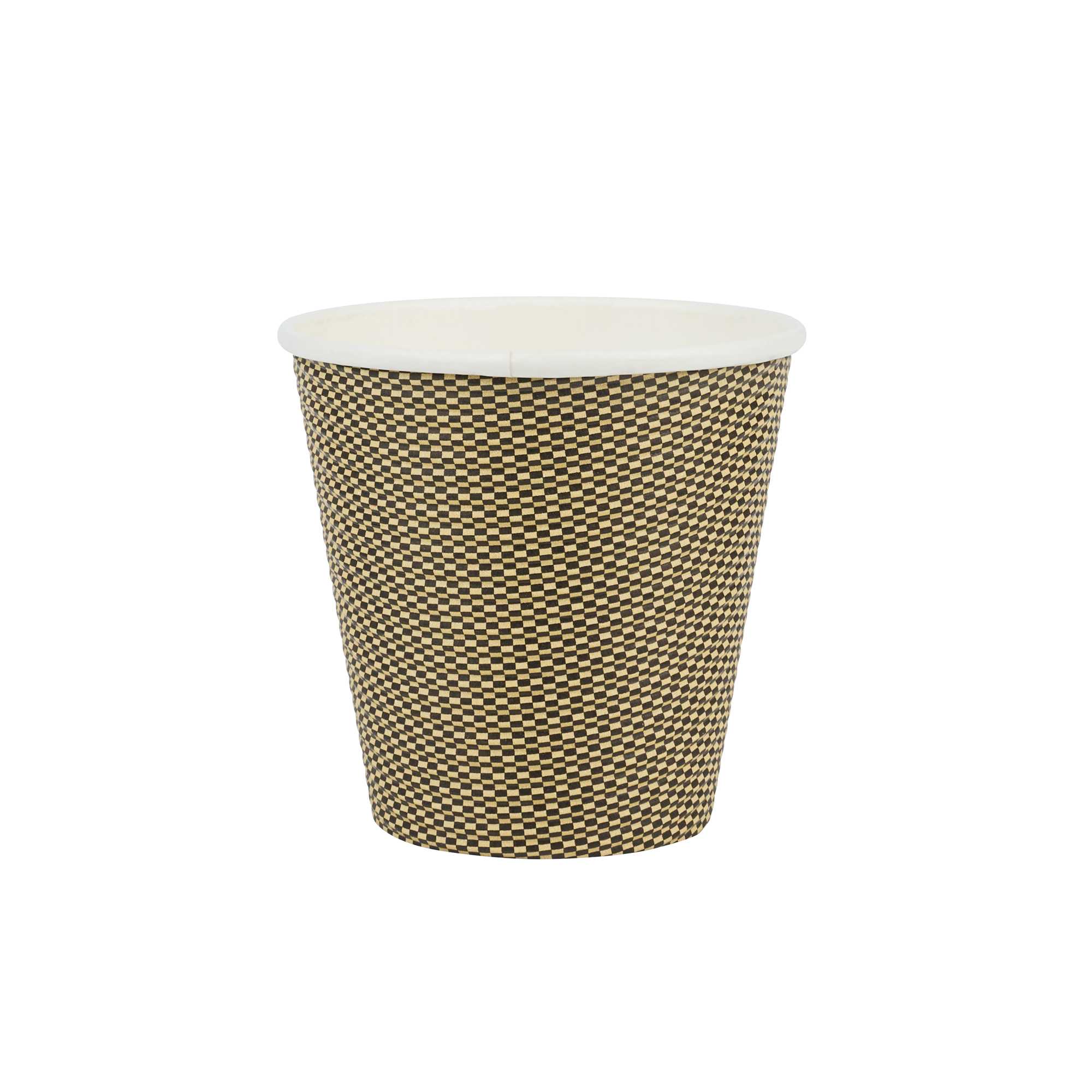 Restpresso 8 oz Mocha Pin Check Paper Coffee Cup - Spiral Wall - 3 1/2" x 3 1/2" x 3 1/4" - 500 count box
