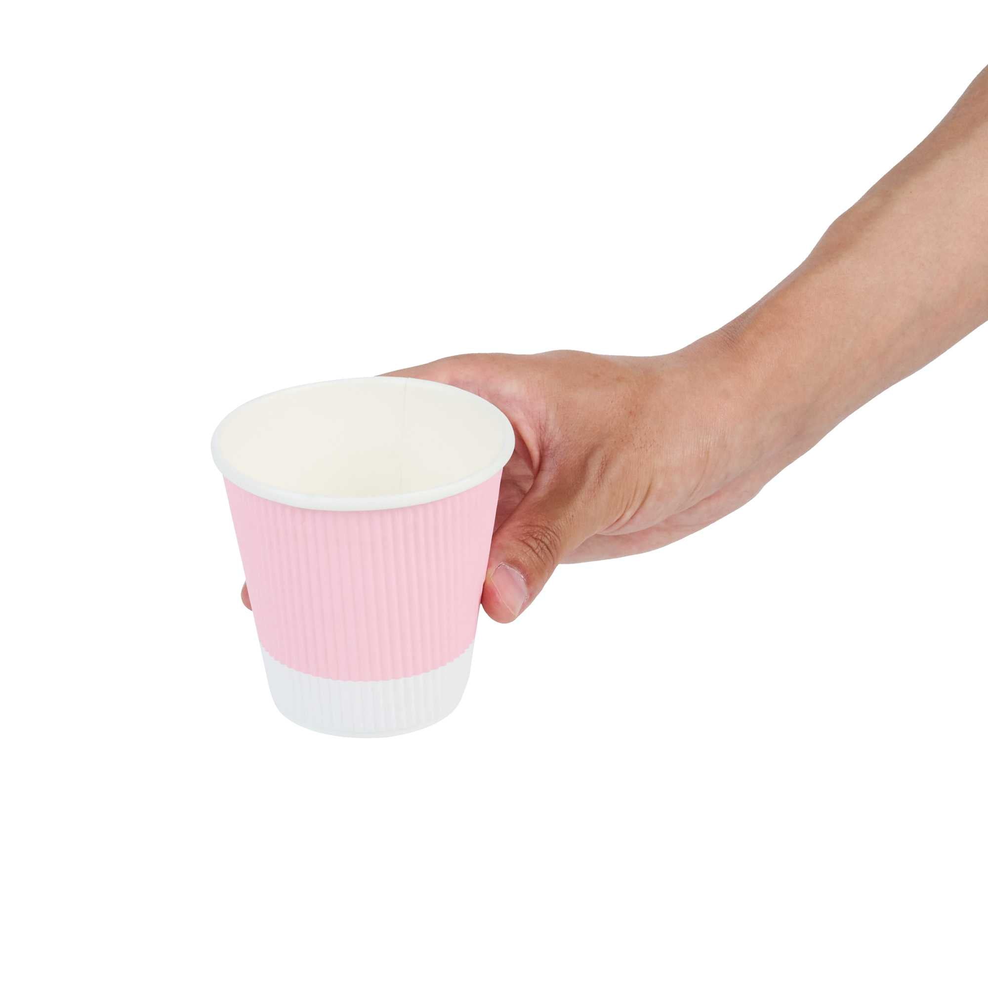 Restpresso 8 oz Light Pink Paper Coffee Cup - Ripple Wall - 3 1/2" x 3 1/2" x 3 1/4" - 500 count box