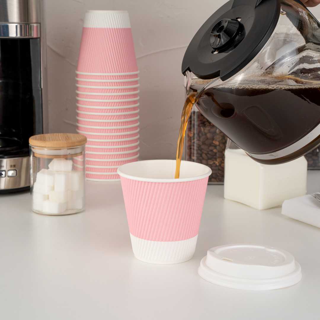 Restpresso 8 oz Light Pink Paper Coffee Cup - Ripple Wall - 3 1/2" x 3 1/2" x 3 1/4" - 500 count box