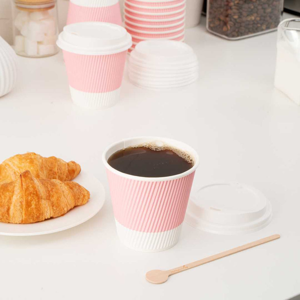 Restpresso 8 oz Light Pink Paper Coffee Cup - Ripple Wall - 3 1/2" x 3 1/2" x 3 1/4" - 500 count box