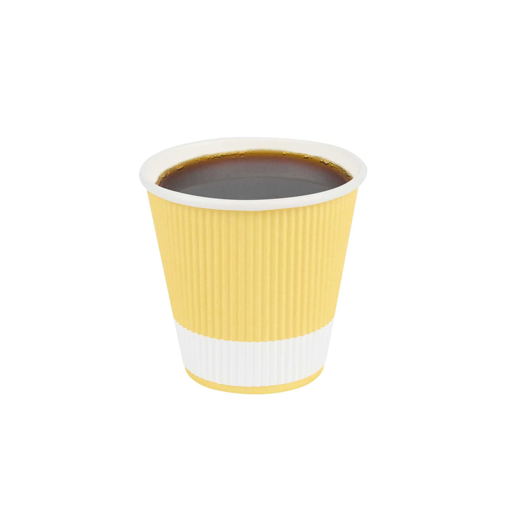 Restpresso 8 oz Light Yellow Paper Coffee Cup - Ripple Wall - 3 1/2" x 3 1/2" x 3 1/4" - 25 count box