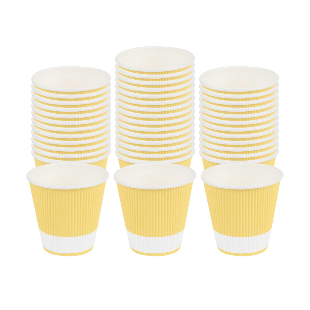 Restpresso 8 oz Light Yellow Paper Coffee Cup - Ripple Wall - 3 1/2" x 3 1/2" x 3 1/4" - 25 count box