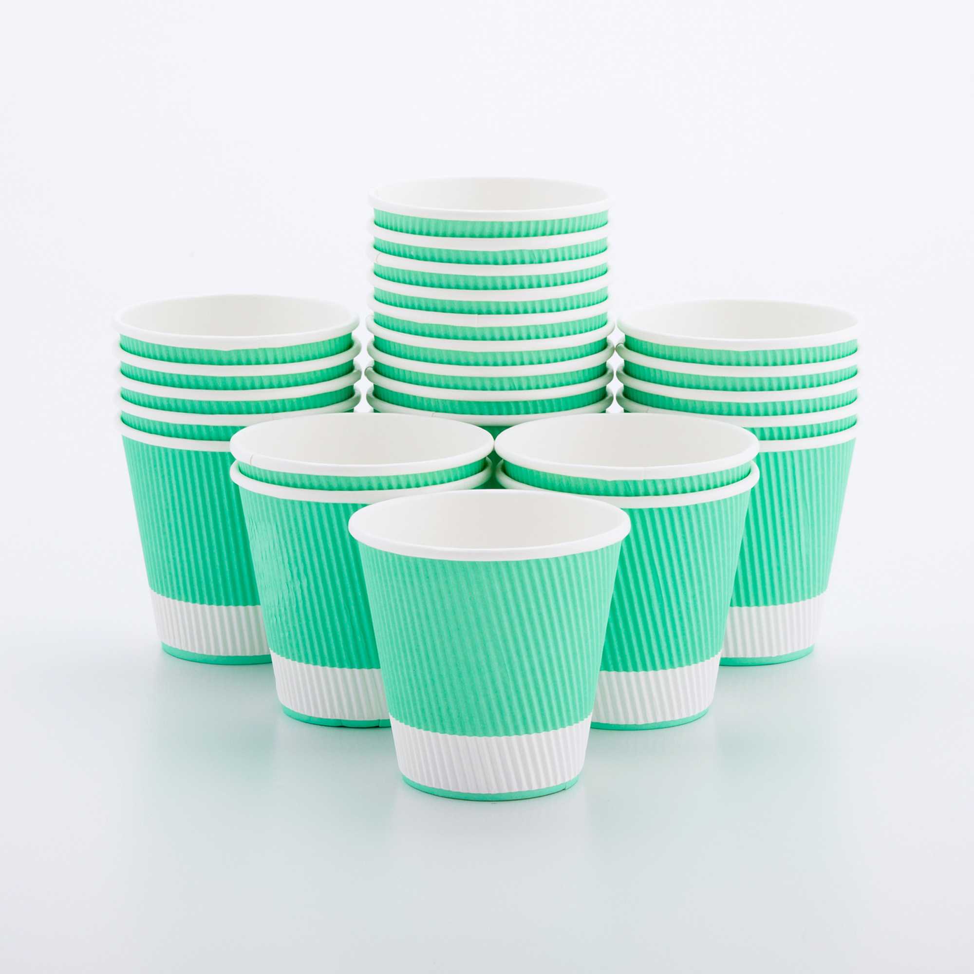 Restpresso 8 oz Light Green Paper Coffee Cup - Ripple Wall - 3 1/2" x 3 1/2" x 3 1/4" - 25 count box