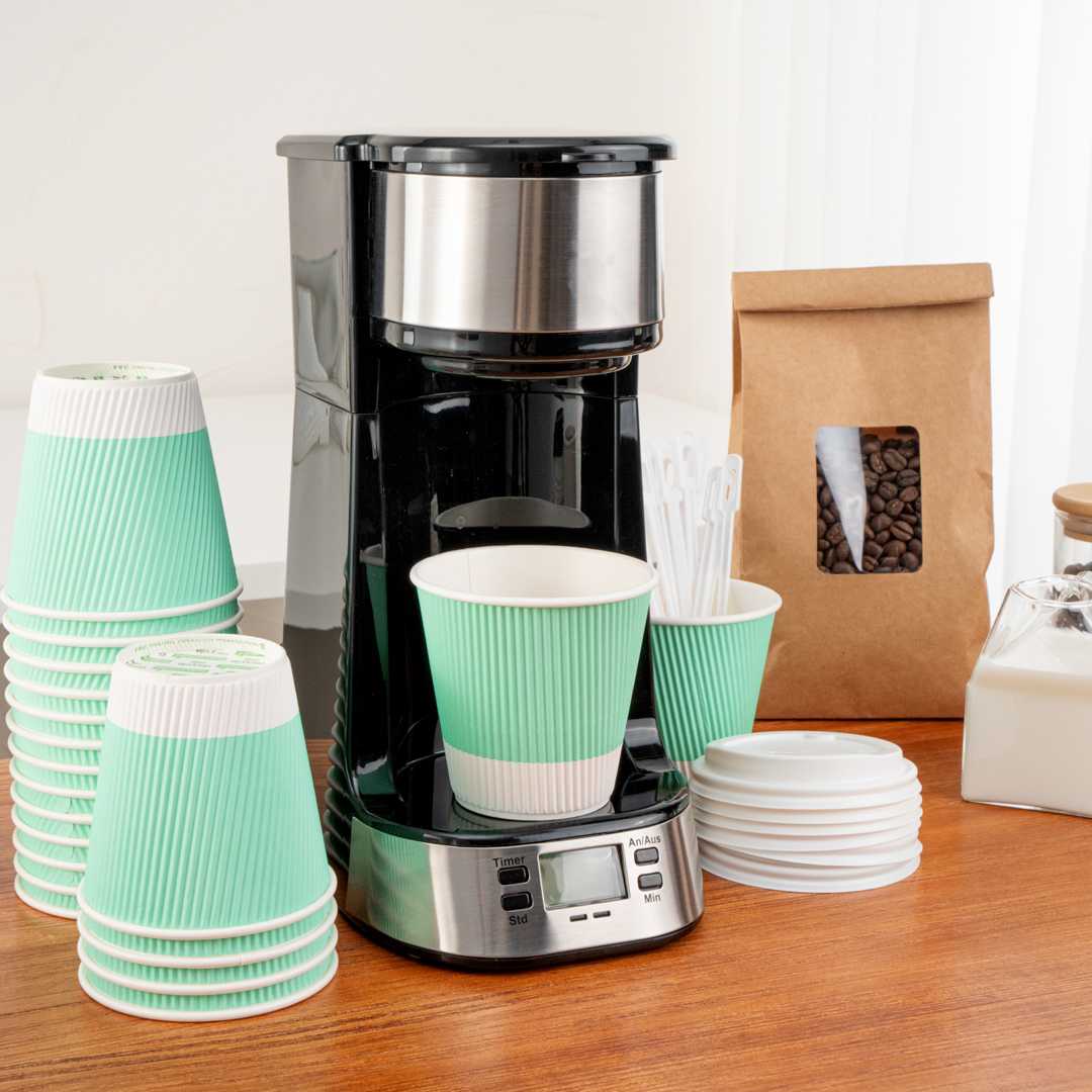 Restpresso 8 oz Light Green Paper Coffee Cup - Ripple Wall - 3 1/2" x 3 1/2" x 3 1/4" - 25 count box