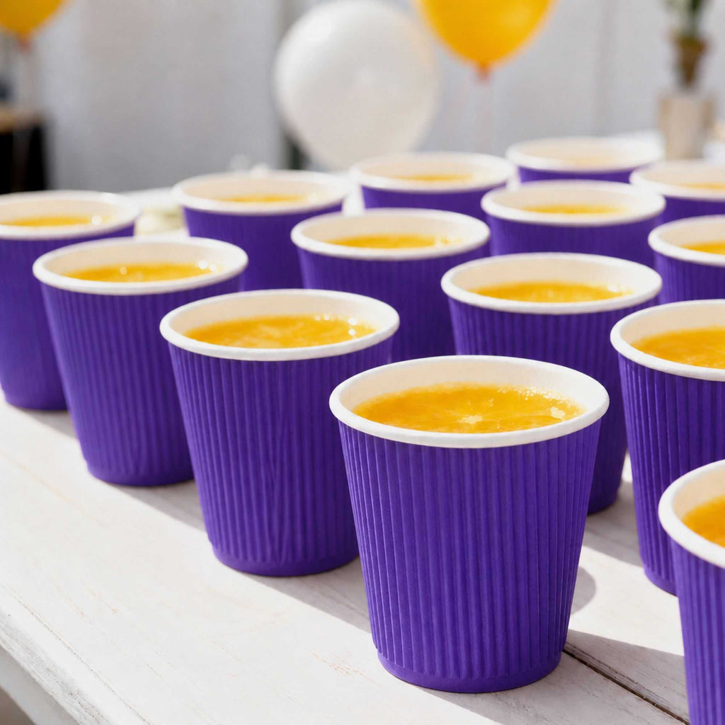 Restpresso 8 oz Royal Purple Paper Coffee Cup - Ripple Wall - 3 1/2" x 3 1/2" x 3 1/4" - 500 count box