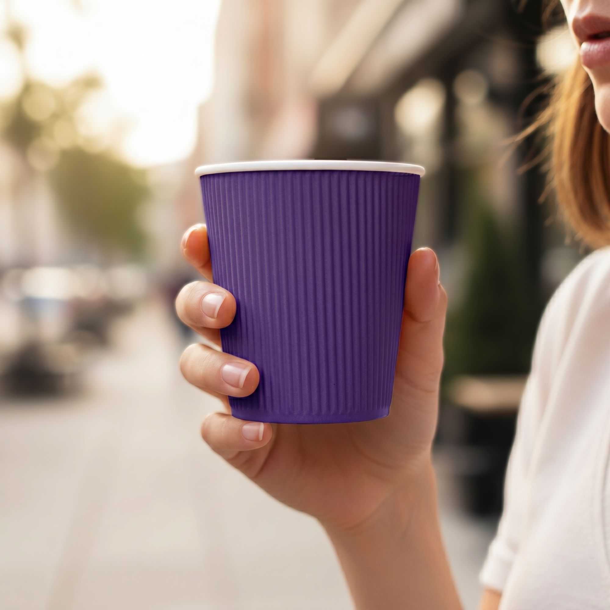 Restpresso 8 oz Royal Purple Paper Coffee Cup - Ripple Wall - 3 1/2" x 3 1/2" x 3 1/4" - 500 count box