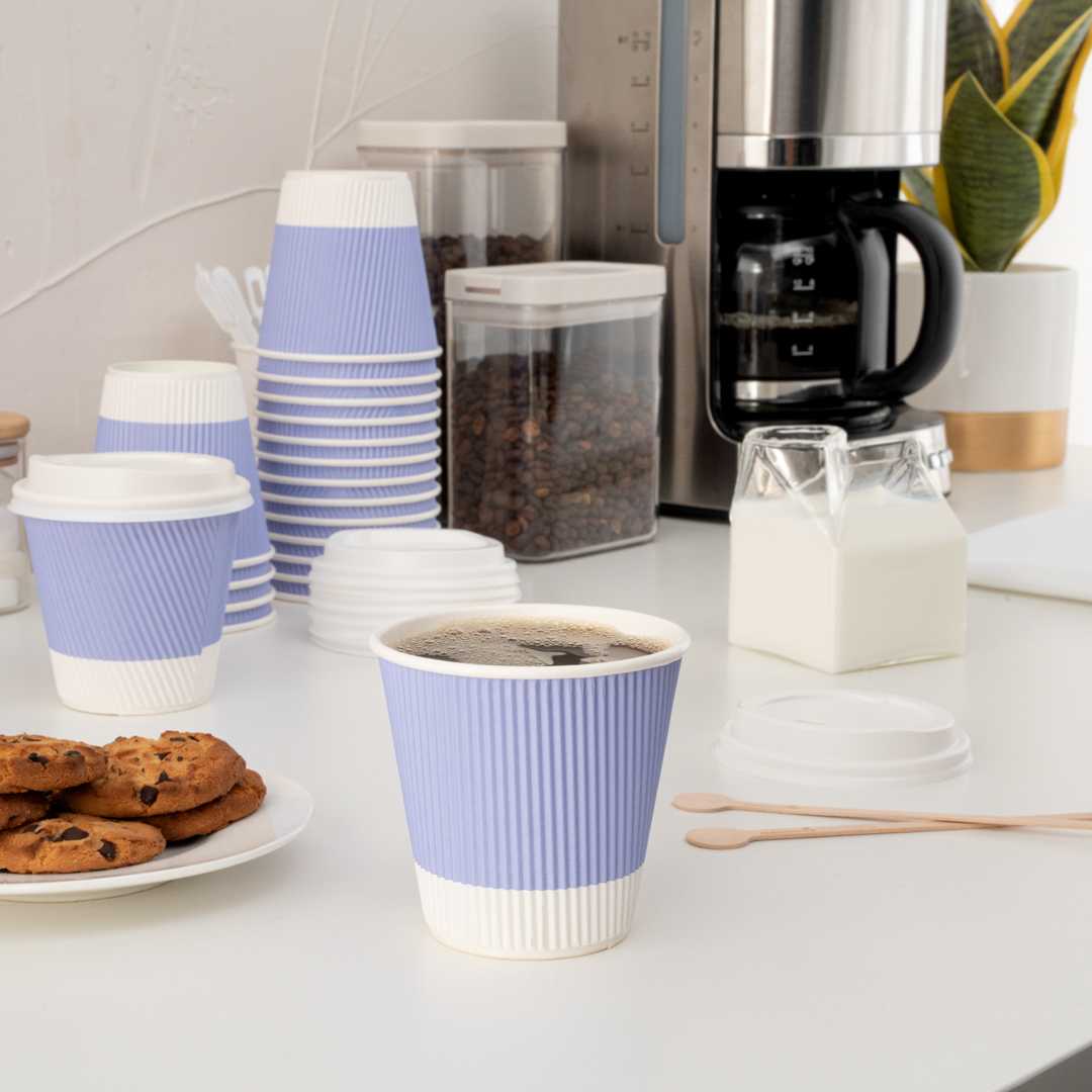 Restpresso 8 oz Light Purple Paper Coffee Cup - Ripple Wall - 3 1/2" x 3 1/2" x 3 1/4" - 500 count box
