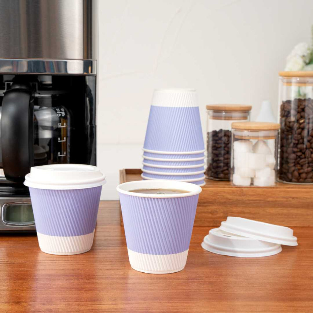 Restpresso 8 oz Light Purple Paper Coffee Cup - Ripple Wall - 3 1/2" x 3 1/2" x 3 1/4" - 500 count box