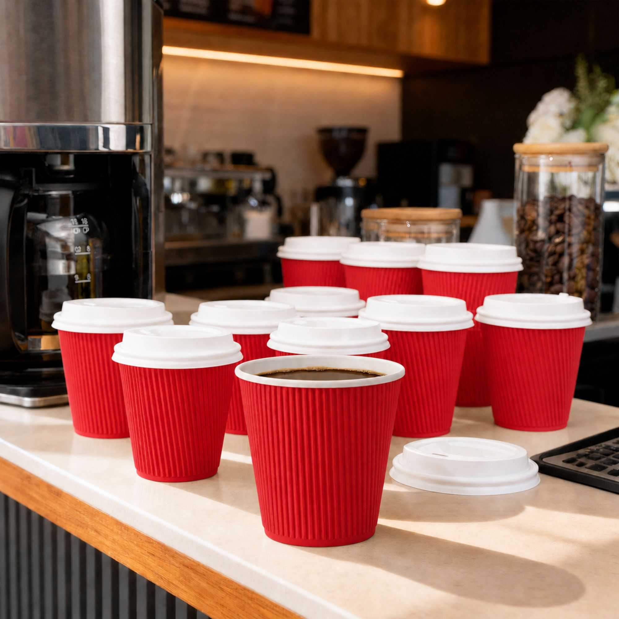 Restpresso 8 oz Red Paper Coffee Cup - Ripple Wall - 3 1/2" x 3 1/2" x 3 1/2" - 25 count box