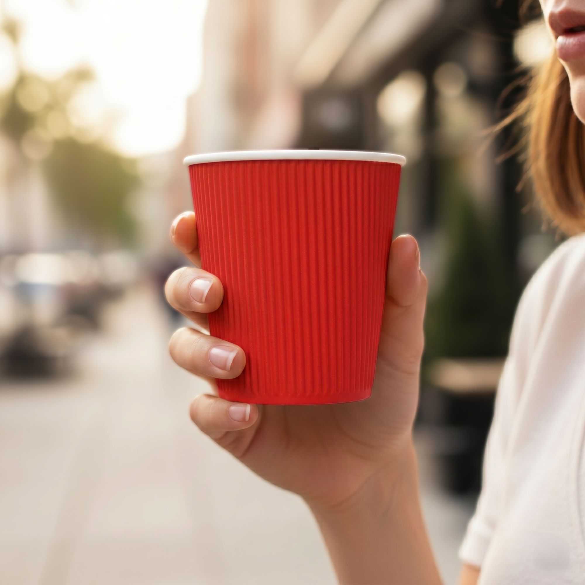 Restpresso 8 oz Red Paper Coffee Cup - Ripple Wall - 3 1/2" x 3 1/2" x 3 1/4" - 500 count box