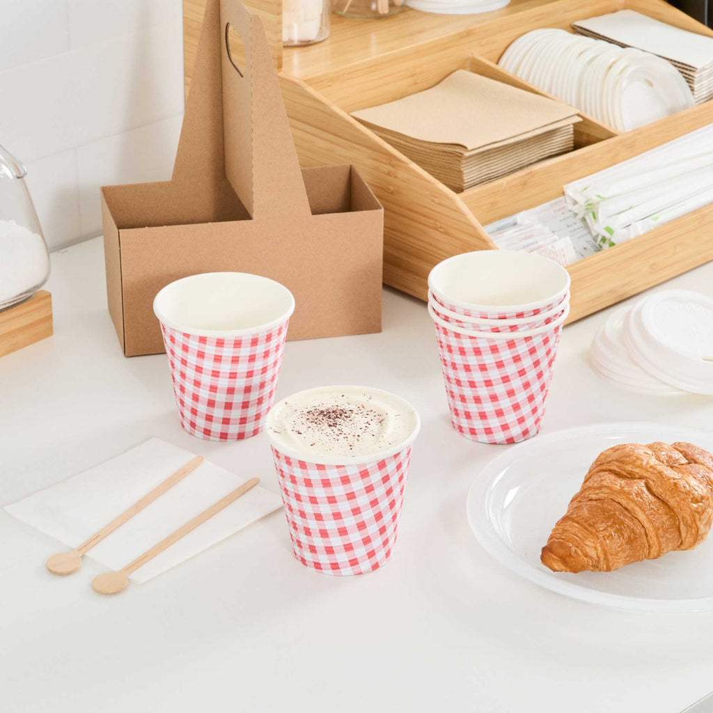 Restpresso 8 oz Picnic Print Paper Coffee Cup - Spiral Wall - 3 1/2" x 3 1/2" x 3 1/4" - 25 count box