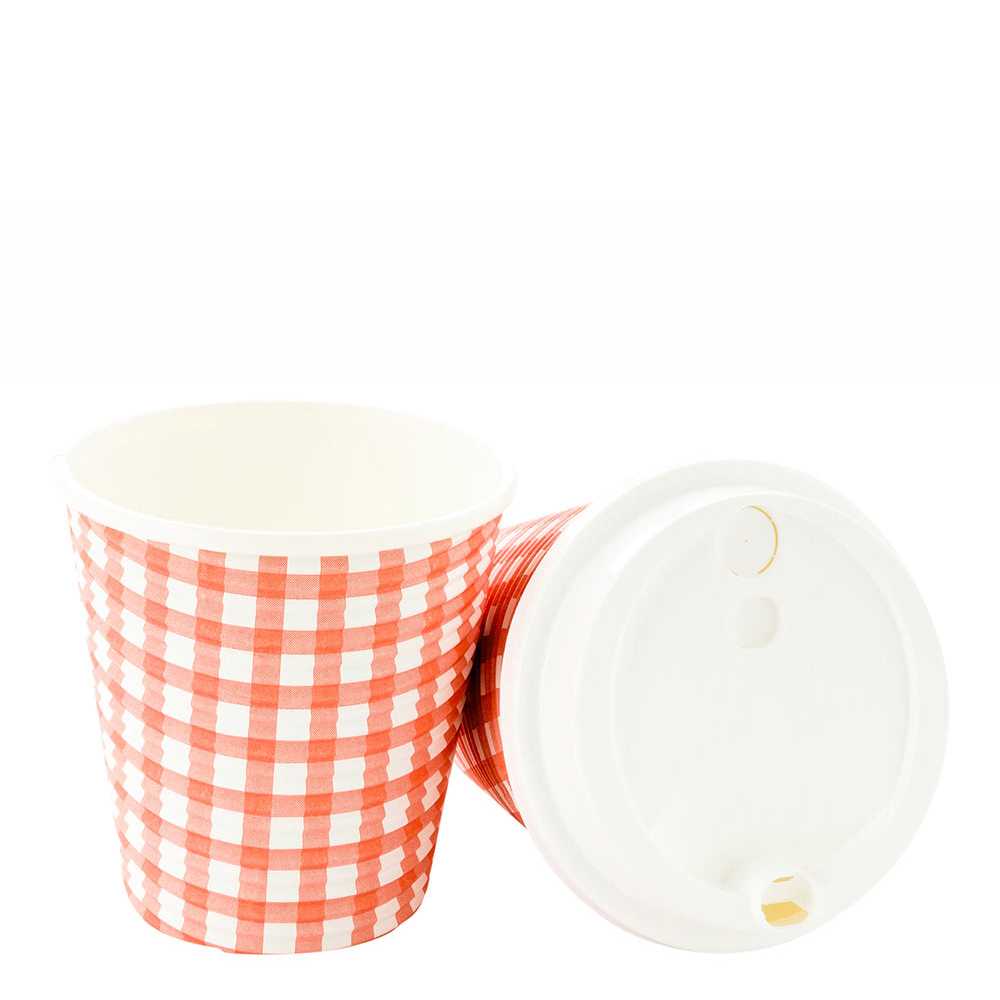 Restpresso 8 oz Picnic Print Paper Coffee Cup - Spiral Wall - 3 1/2" x 3 1/2" x 3 1/4" - 25 count box