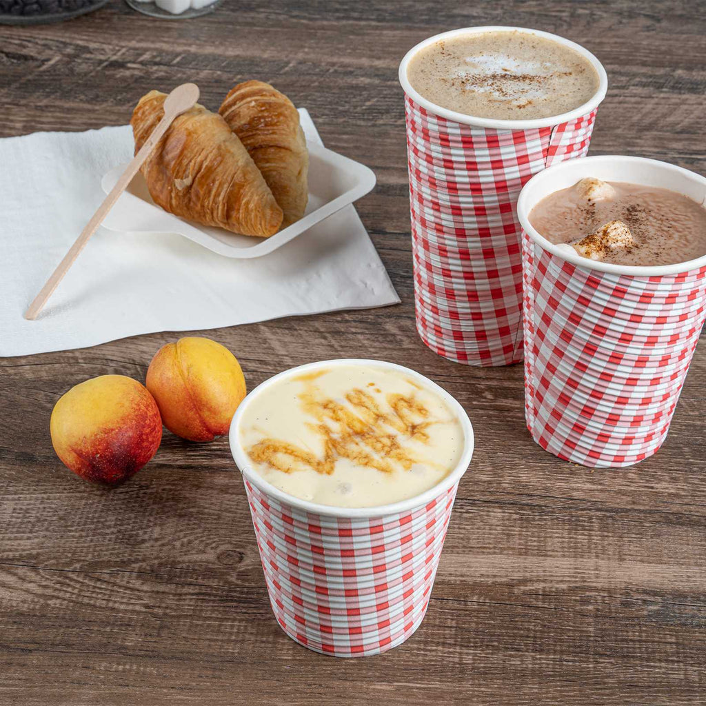 Restpresso 8 oz Picnic Print Paper Coffee Cup - Spiral Wall - 3 1/2" x 3 1/2" x 3 1/4" - 25 count box