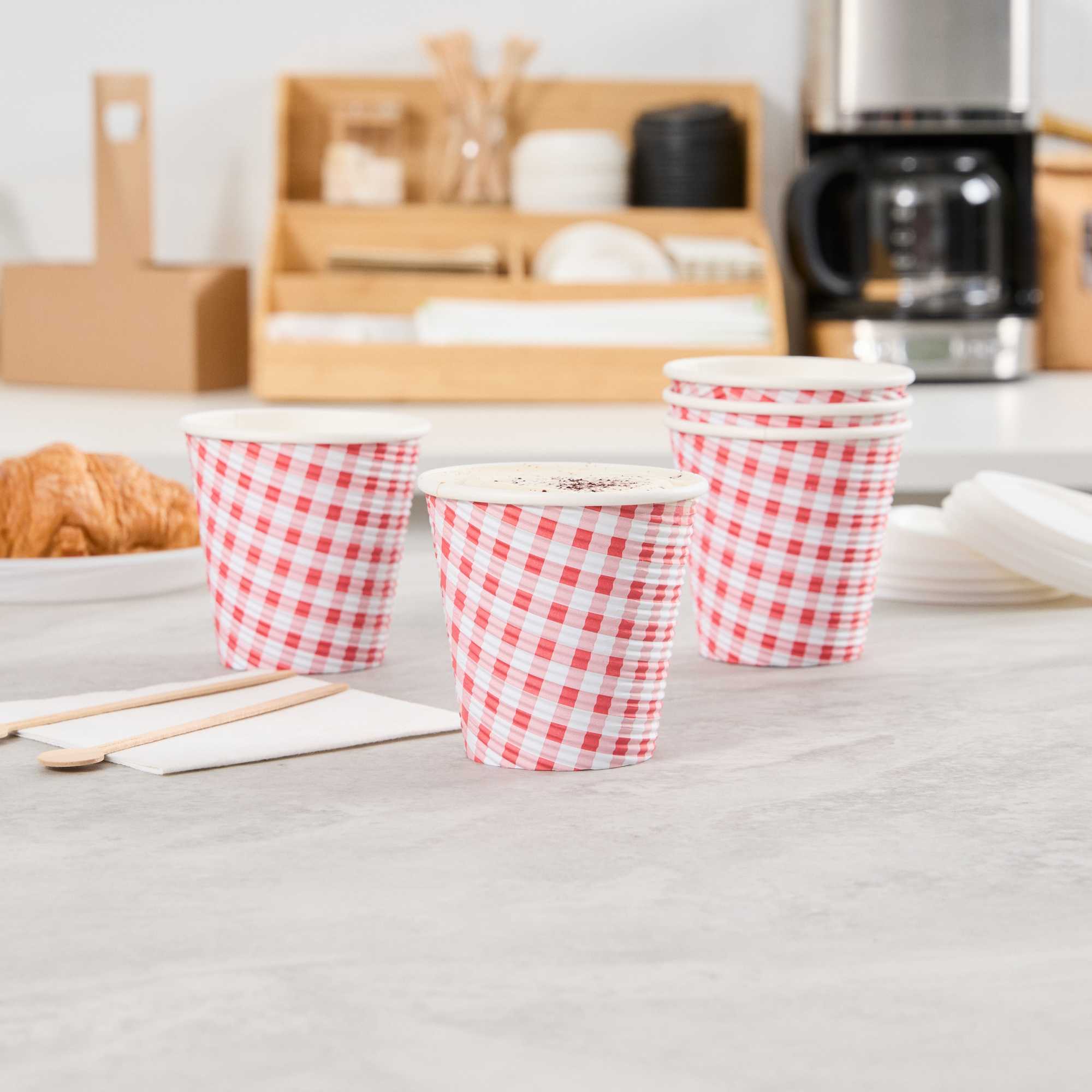 Restpresso 8 oz Picnic Print Paper Coffee Cup - Spiral Wall - 3 1/2" x 3 1/2" x 3 1/4" - 500 count box